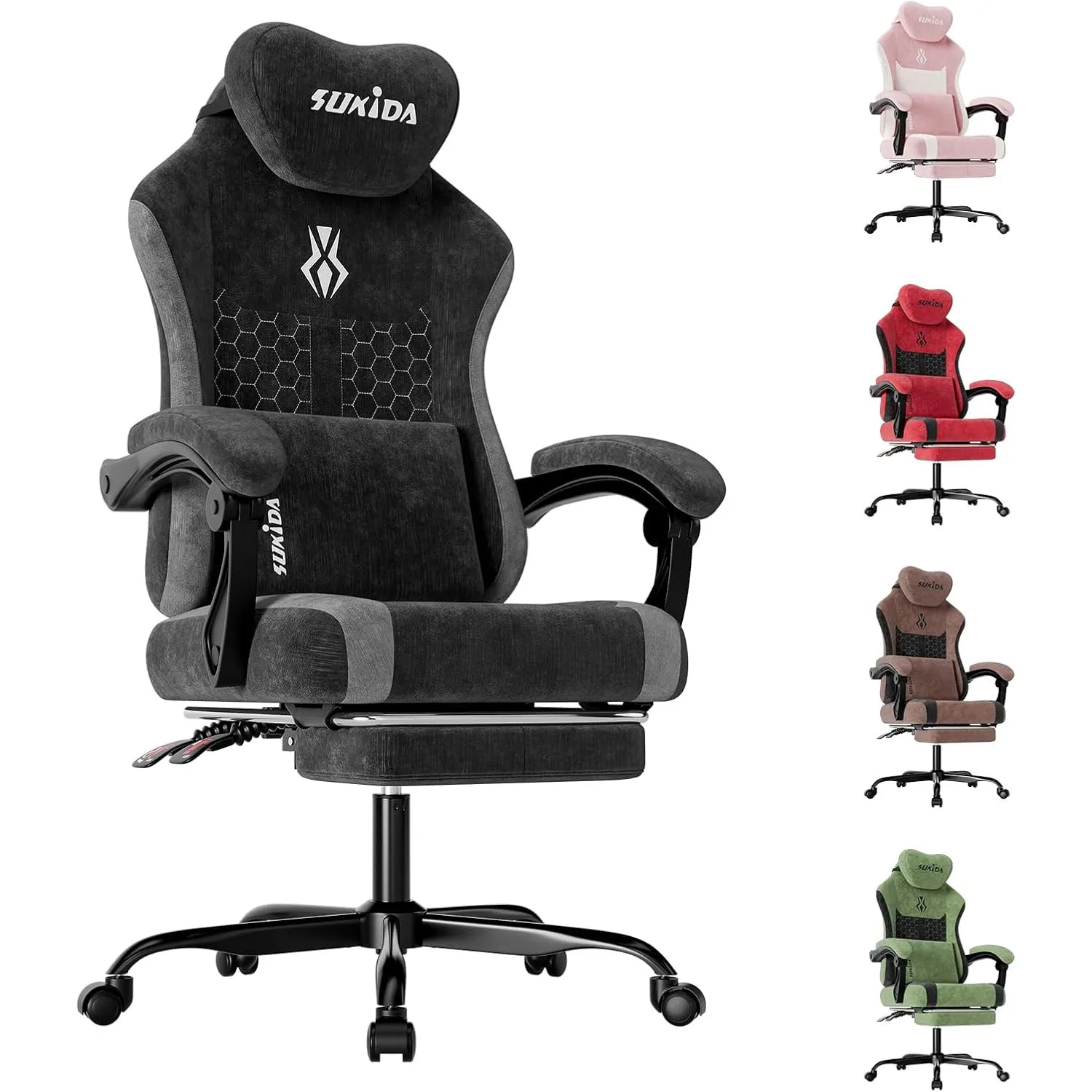 SUKIDA Gaming Stuhl, Ergonomischer Schreibtischstuhl mit Fußstütze Kopfstütze und Lendenkissen, Schreibtischstuhl mit S…