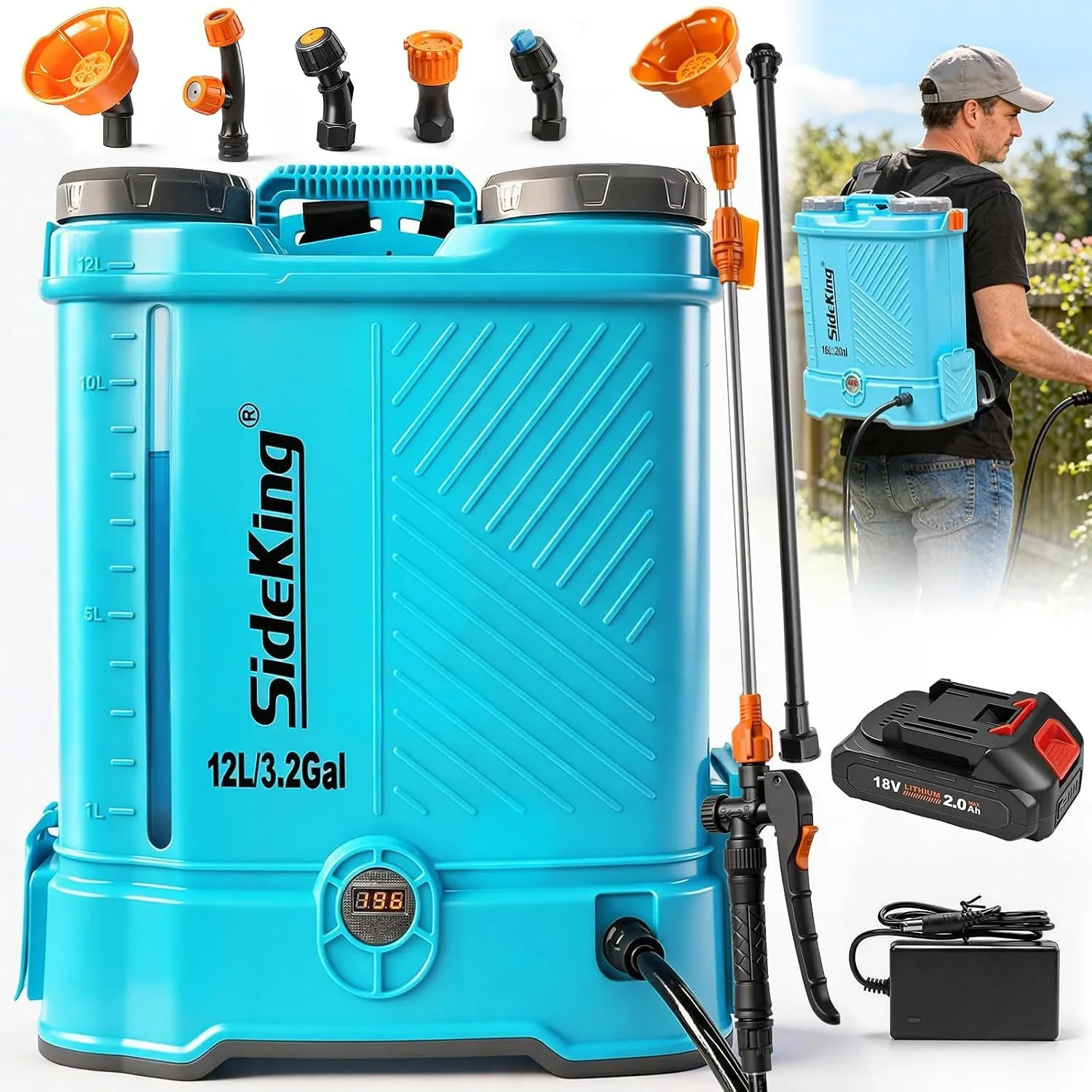 SideKing Akku Drucksprüher 12L, Rückenspritze kompatibel mit Makita 18V Akku, 5,5 Bar Drucksprüher mit Teleskoplanze, L…