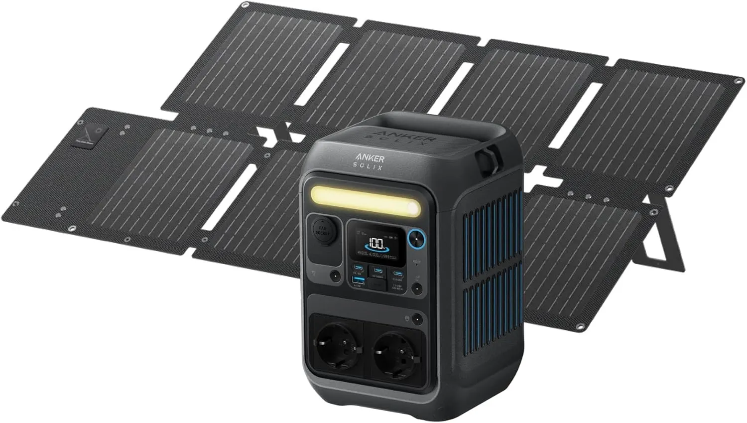 Anker SOLIX C300X Power Station 288Wh LiFePO4 Battery, 300W (600W Peak) Solar Generator with 60W Solar Panel, 140W Quic…