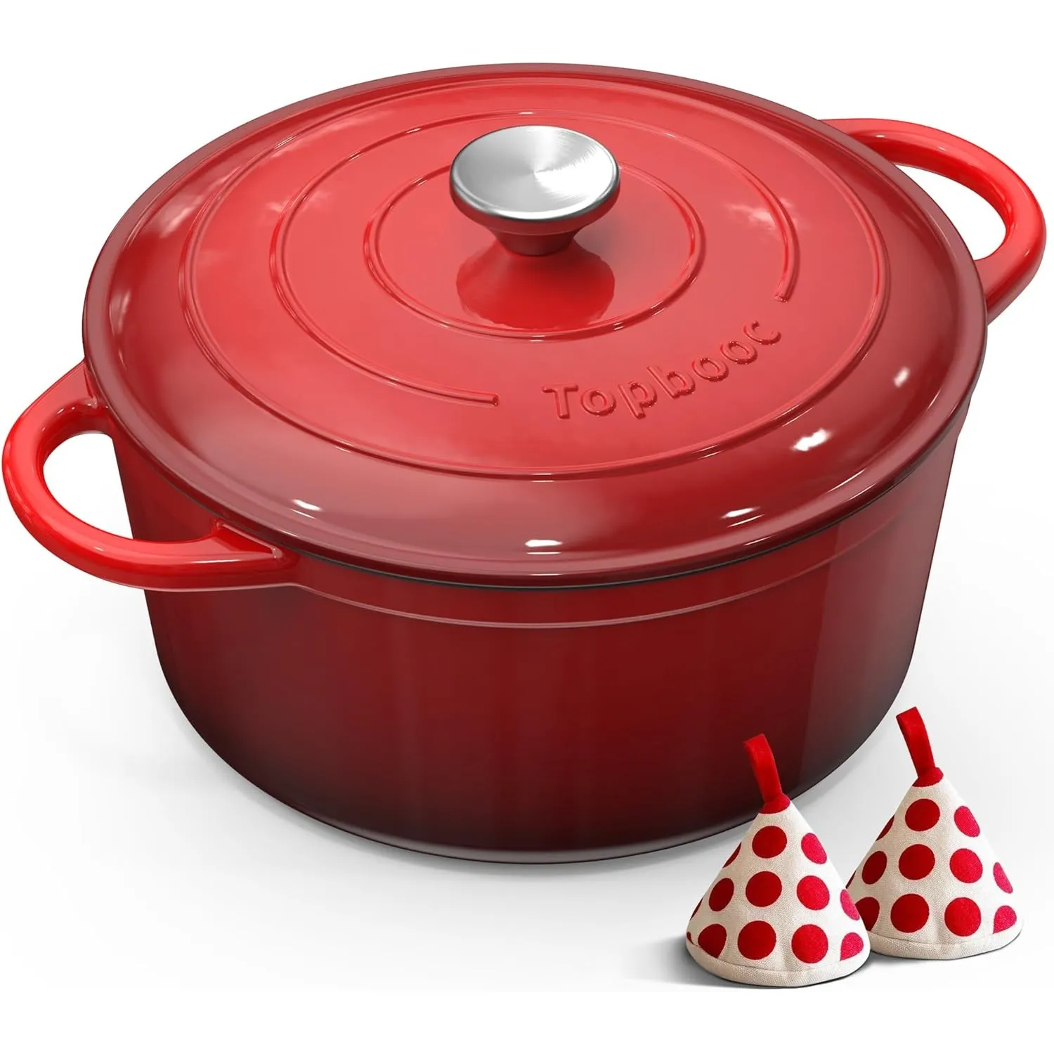 Gusseisen Topf Brotbackform, 26cm 5L Topbooc Dutch Oven Brot Backen, Rot