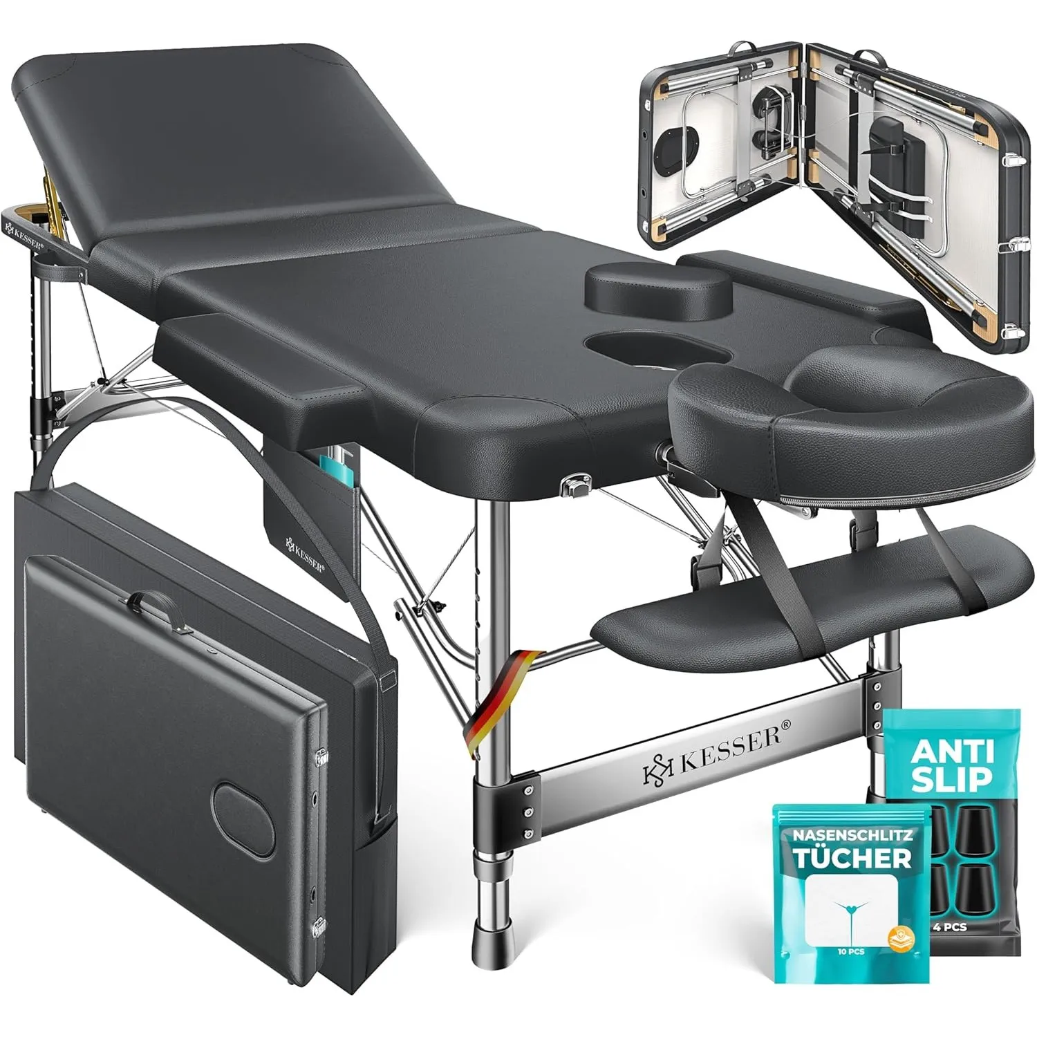 KESSER® Massageliege 3 Zonen bis 250kg, Massagetisch klappbar, verstellbar, tragbarer Koffer, Kosmetikliege, Therapieli…