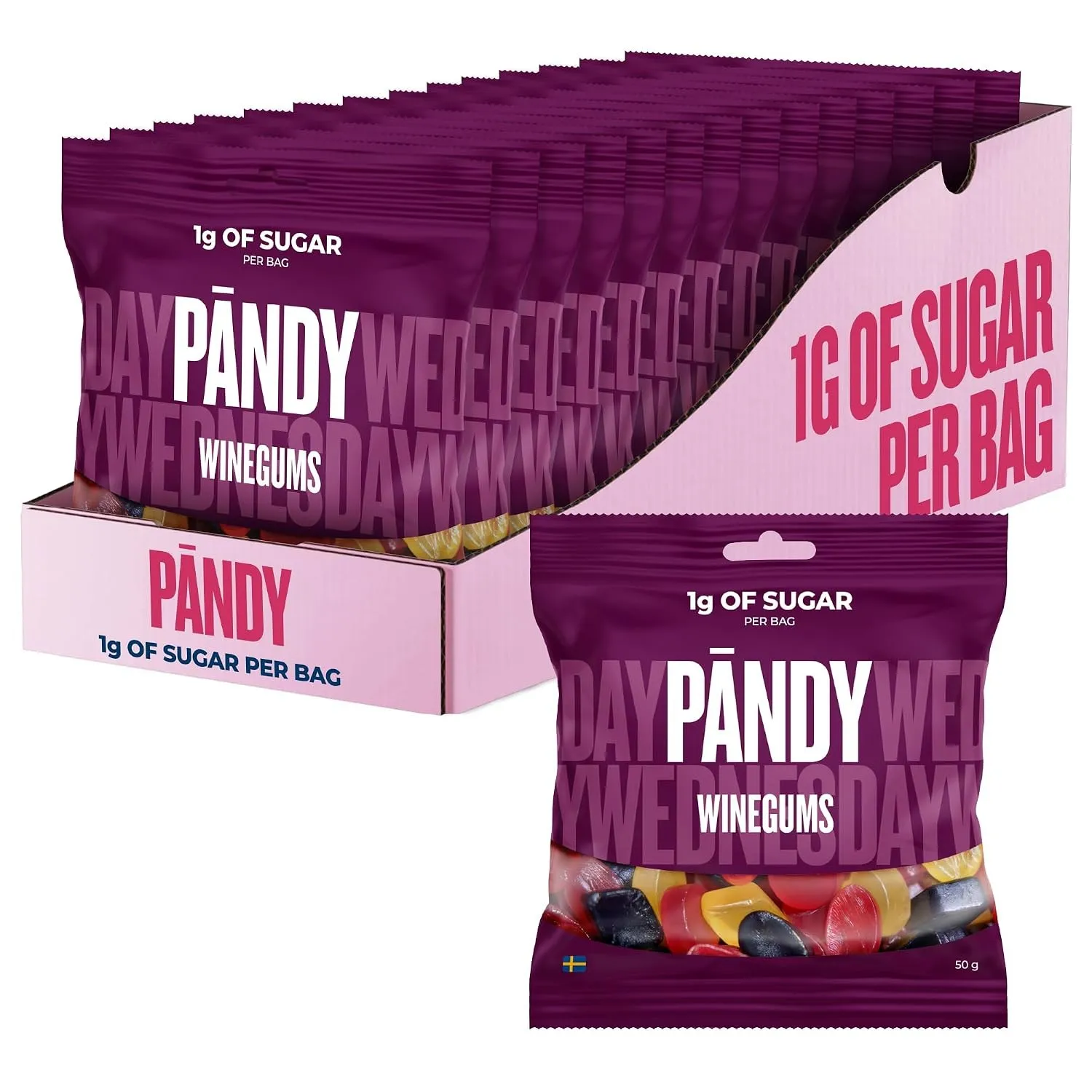 Pändy Süßigkeiten Weingummi Retro-Gummis, unter 1g Zucker, 14x 50g