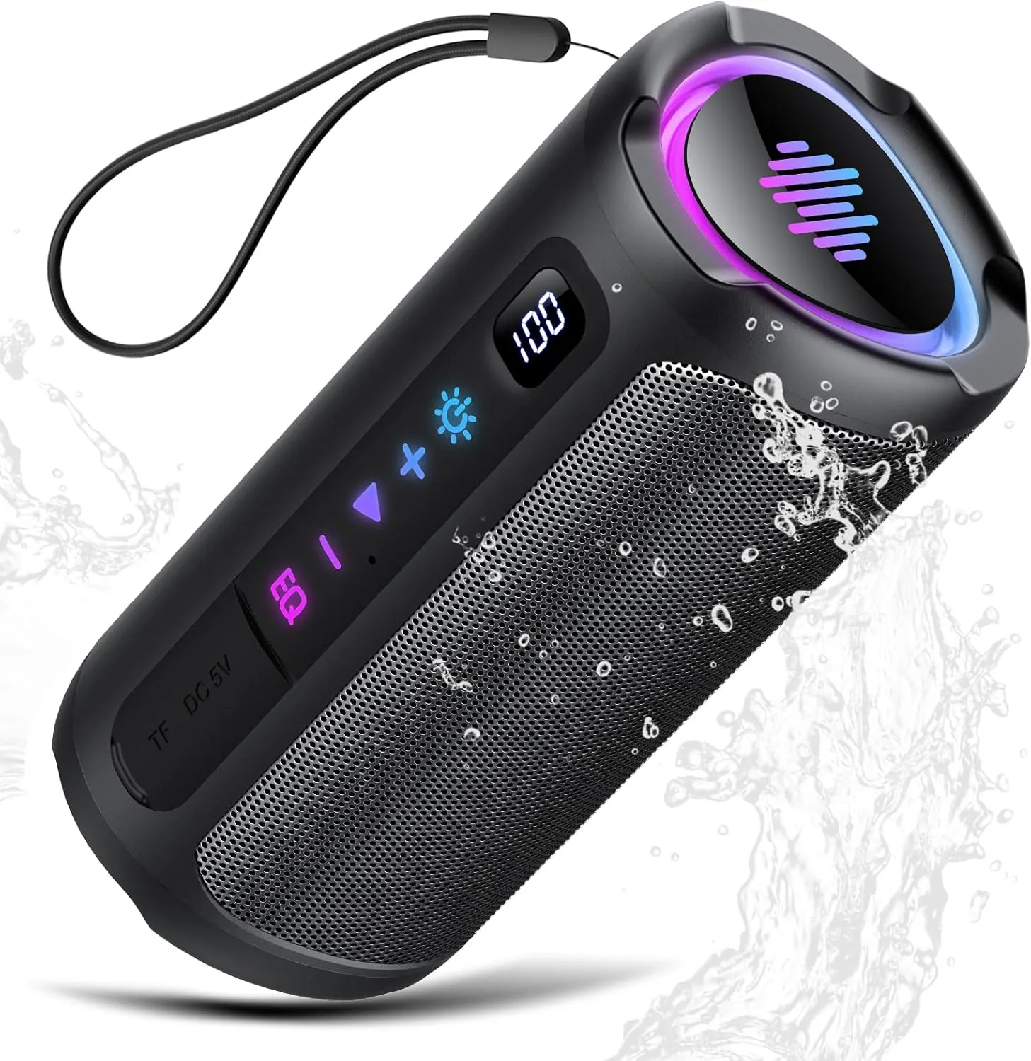 Bluetooth Lautsprecher mit Licht, 25W tragbare Musikbox, verbesserter Bass, LED-Anzeige, 24 Std. Akku, Bluetooth 5.4, I…