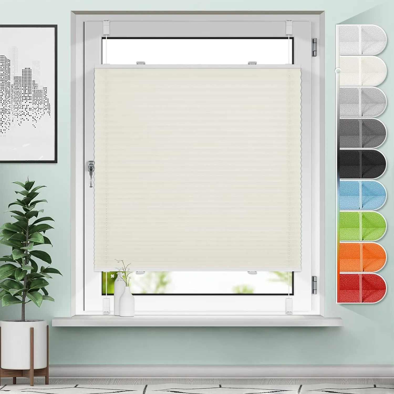 Sanfree Plissee Klemmfix ohne Bohren Beige B115 x H120cm Jalousie Faltrollo Sichtschutz und Sonnenschutz Plisseerollo R…