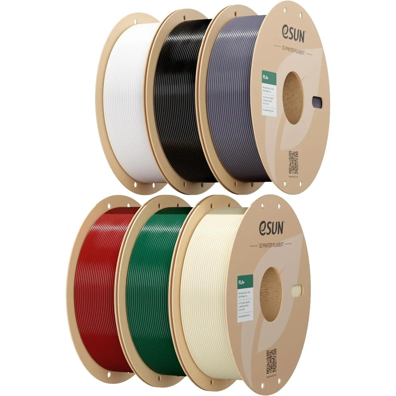 eSUN 6KG PLA+ Filament, 1.75 mm 3D Printer PLA Plus Filament, 1kg Spule, insgesamt 6kg, Schwarz + Kaltweiß + Grau + Kno…
