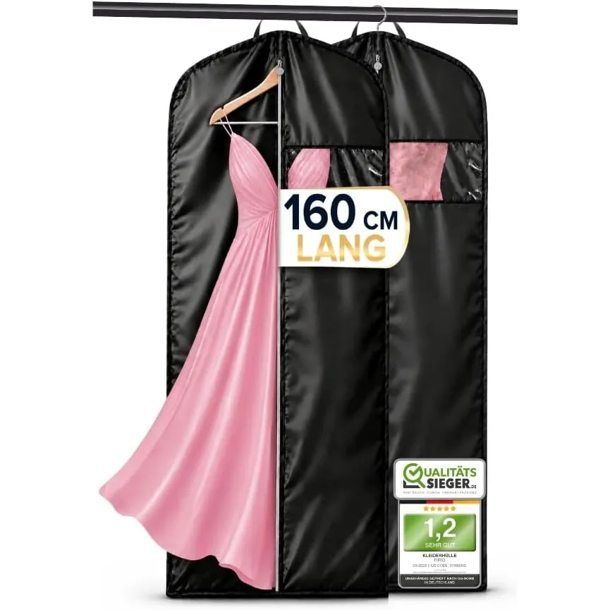 FiRiO® 2 x Premium Kleidersack Lang 160 cm für Mantel, Jacke & Abendkleid - Schwarze Kleidersäcke mottensicher, atmungs…