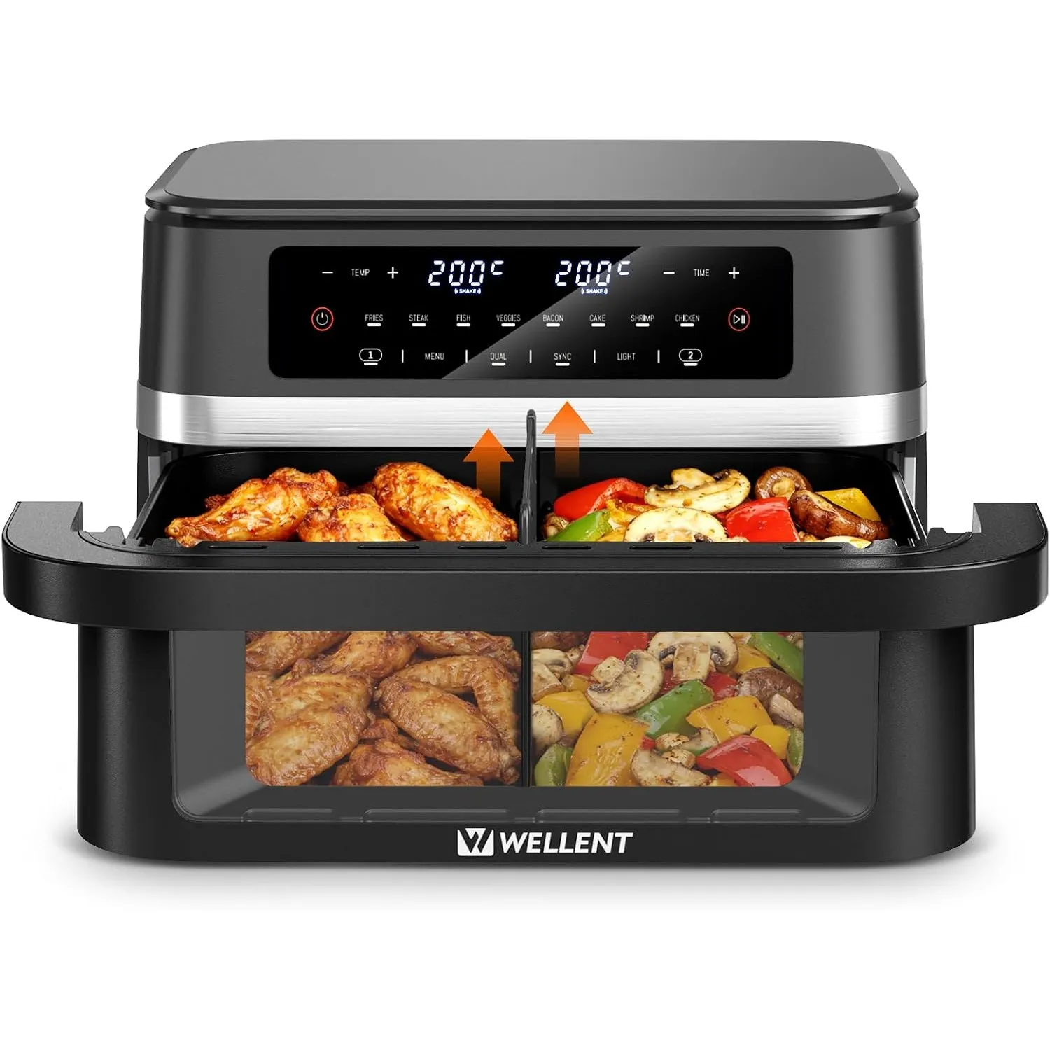WELLENT 12L Dual Zone Airfryer XXL - 2950W Heißluftfritteuse 2 Kammern(6+6L) - Heissluftfritteuse Doppelkammer mit Sich…