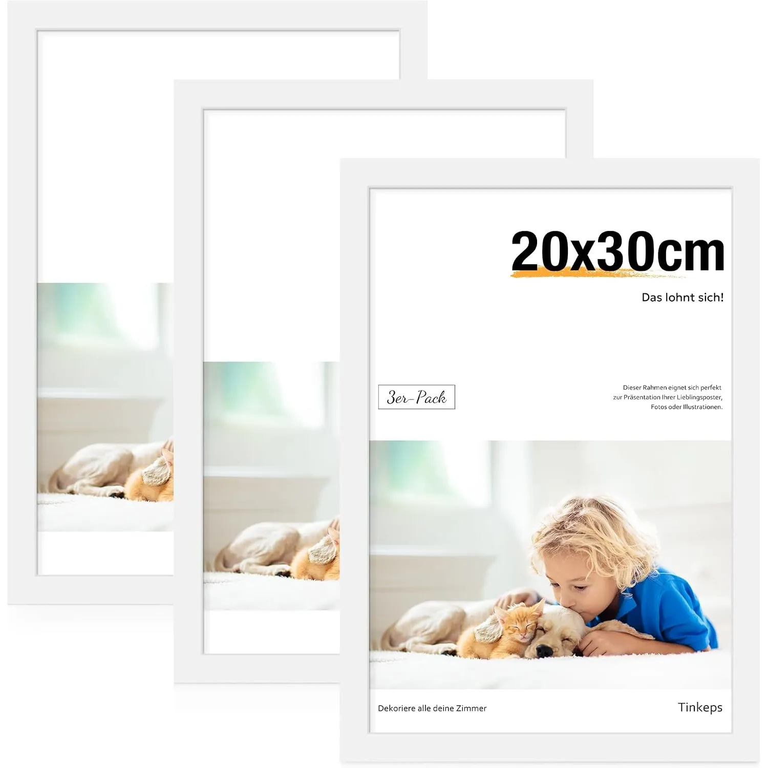 Bilderrahmen 20x30 cm Weiß 3er Pack, MDF