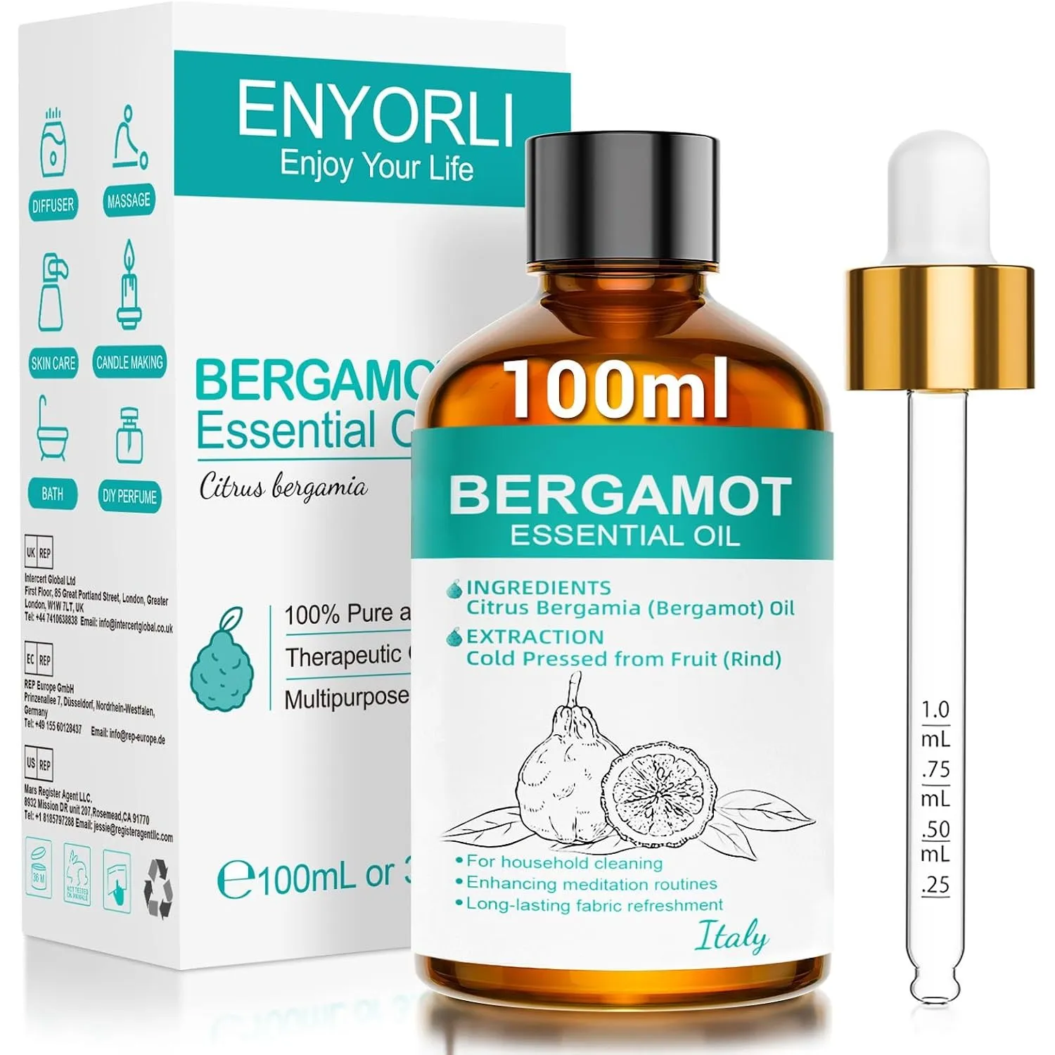Bergamotteöl ätherisch 100ml naturrein für Diffuser und Raumduft