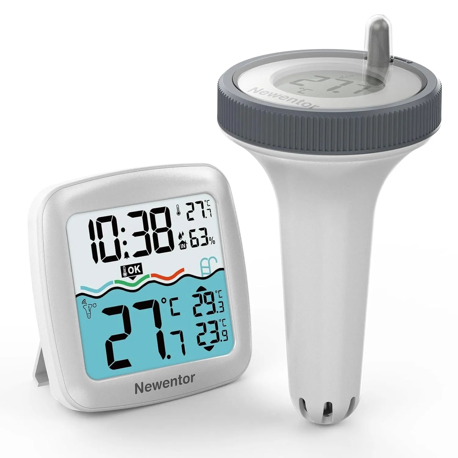 Newentor Funk Poolthermometer - 4-fach Wasserdicht - Antennen-Turbo durchdringt Wände für 100m Reichweite - Schwimmend …