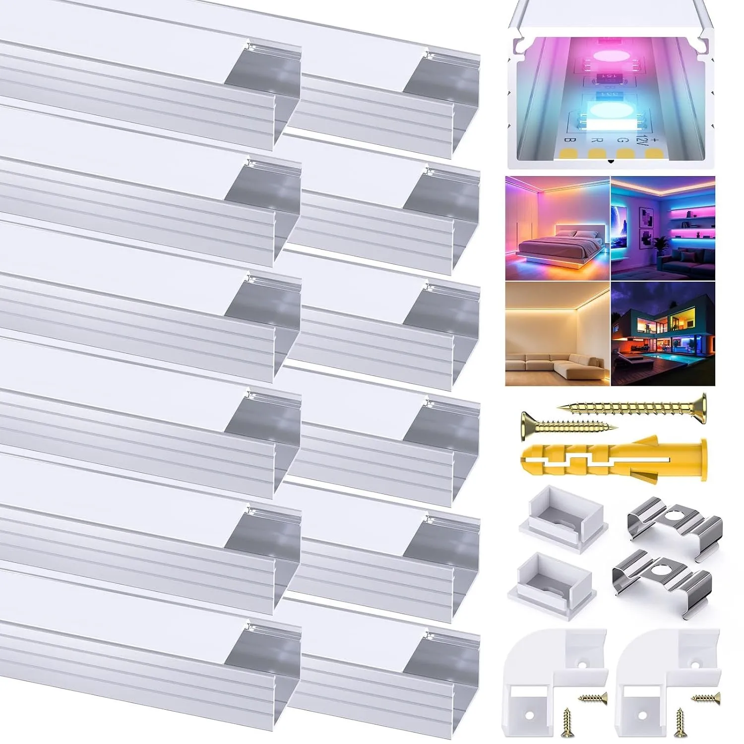 12Pack LED Kanal Aluminum Profil für Bis zu 16mm Streifen, U Form Kanal Leiste Aluprofil mit Milchiger Weißer Abdeckung…