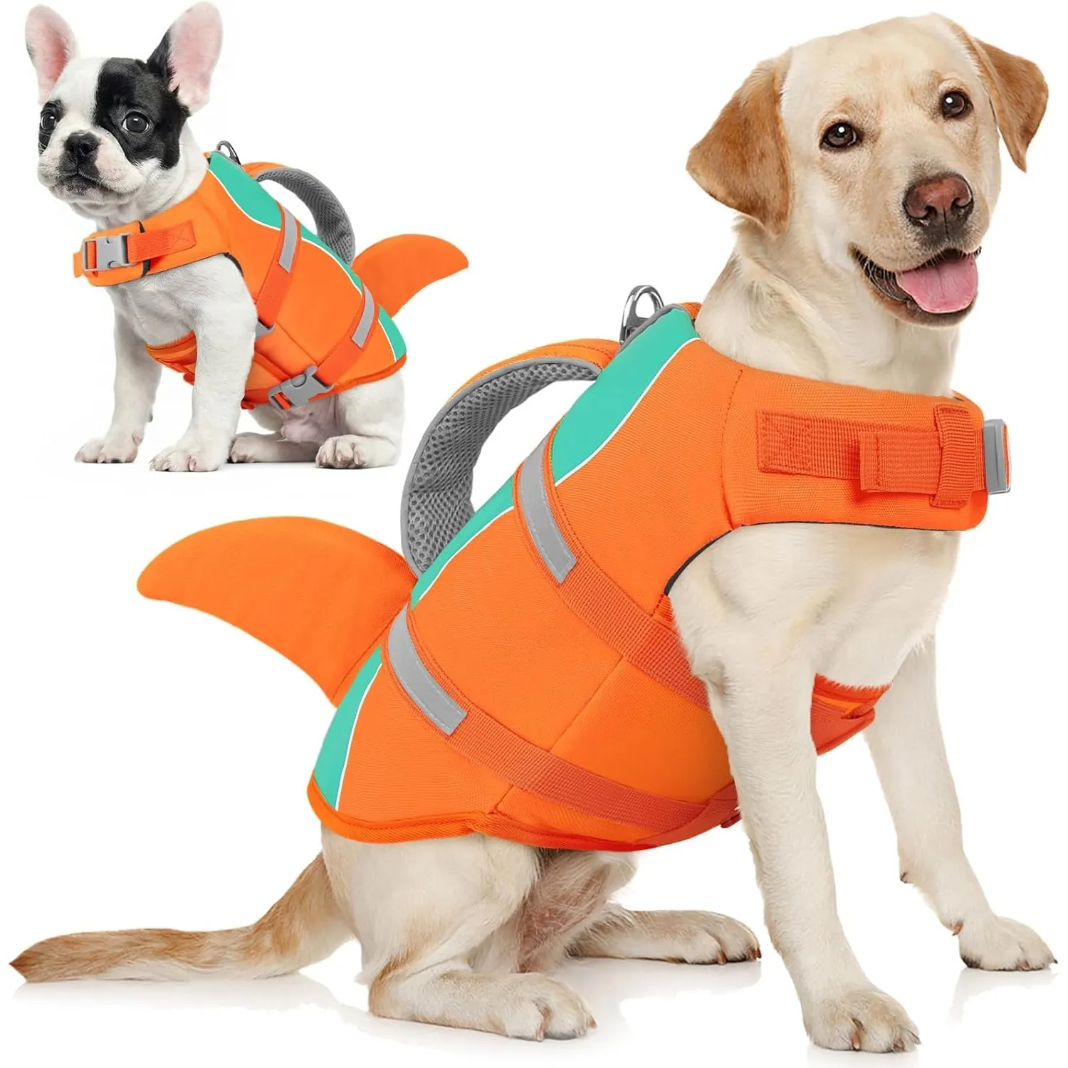 AOFITEE Schwimmweste Hund Groß, Ripstop Große Hundeschwimmweste Hai, Verstellbar & Ripstop Schwimmweste für Hunde mit R…