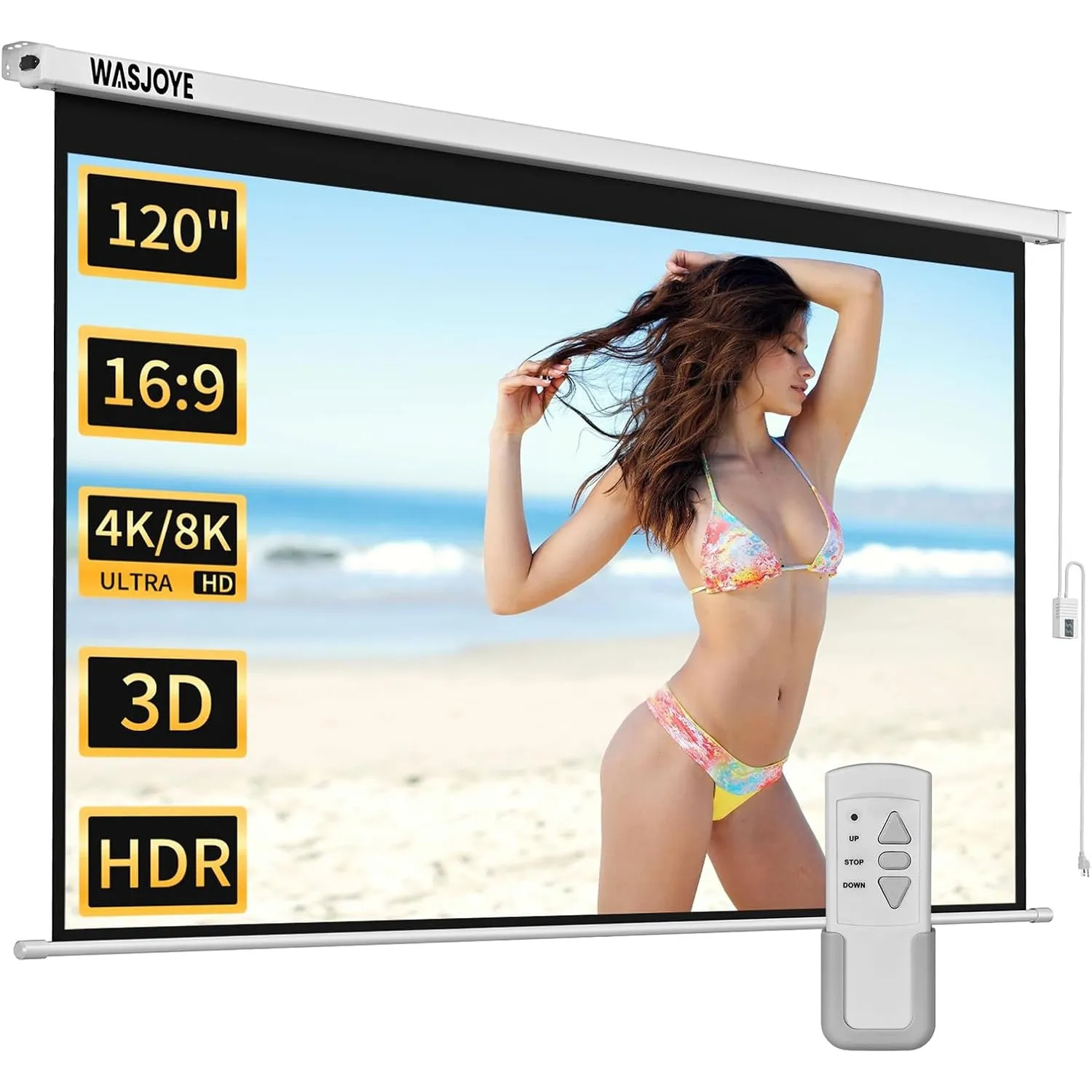 WASJOYE 120" Leinwand Beamer Elektrisch Diagonale Automatische Projektion 16:9 8K HD Filme Schirm für Heimkino Büro Vid…