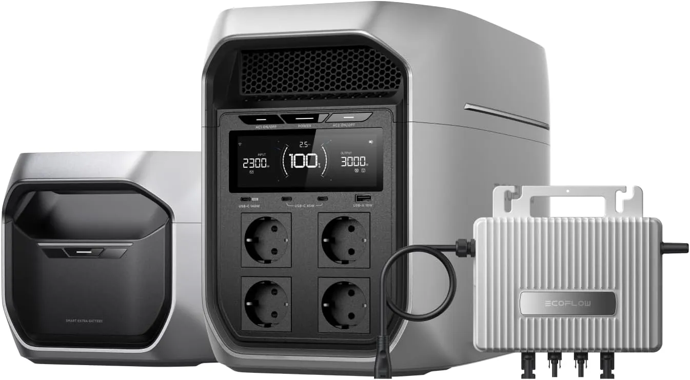 EcoFlow DELTA 3 Max Plus mit Zusatzbatterie 4 096 Wh, 0% VAT WLAN Stream Mikrowechselrichter 800W, 3000 W AC-Ausgang, 1…