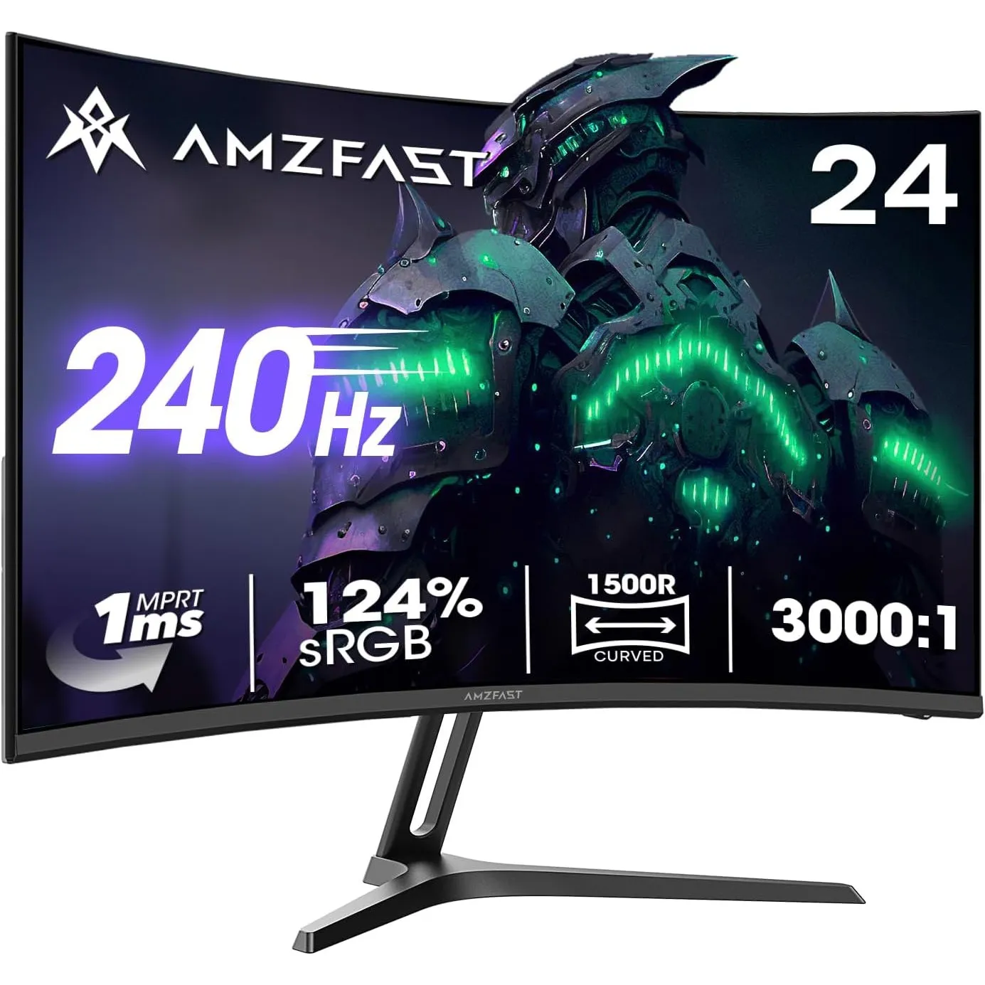 Amzfast 24 Zoll Curved Gaming Monitor 240Hz FHD, 1ms MPRT, Adaptive Sync, 130% sRGB, 97% DCI-P3, HDMI 2.0 + DP 1.4, VES…
