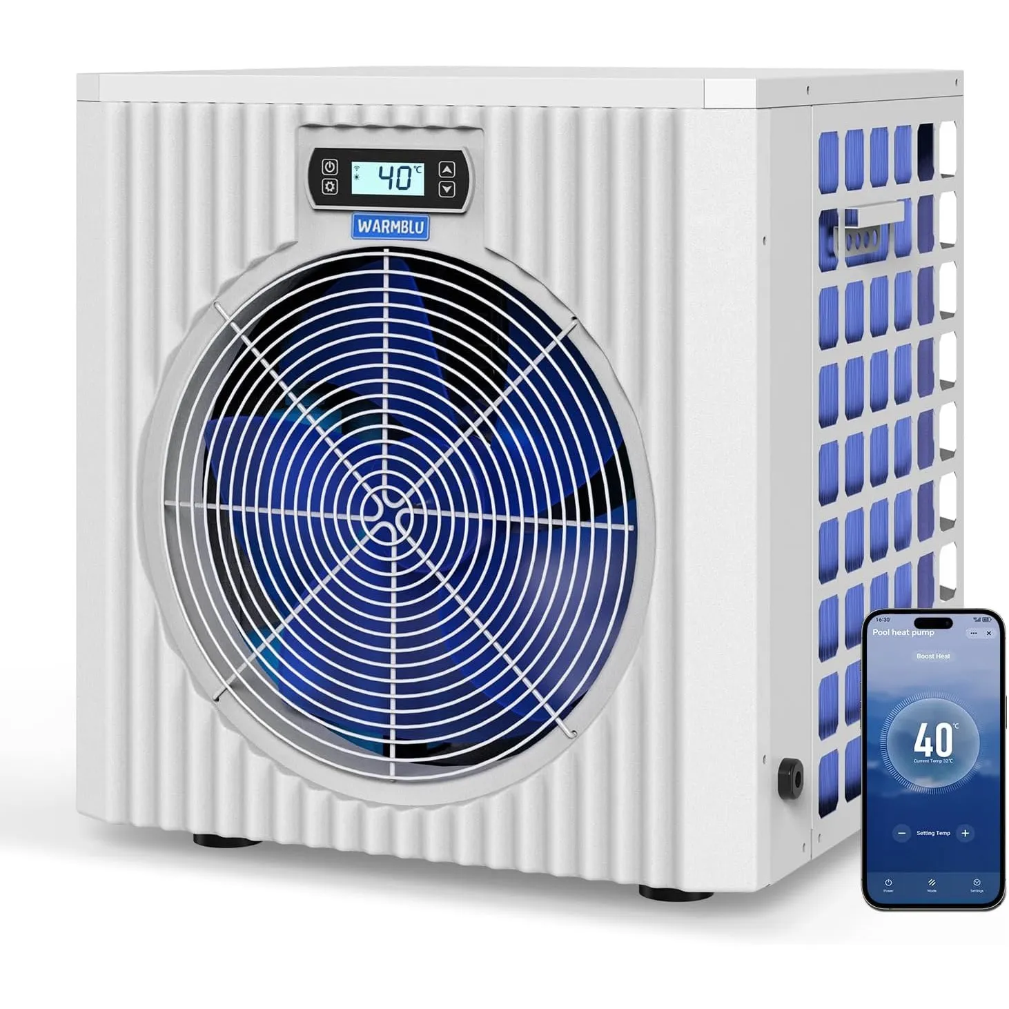 Wärmepumpe Pool 5 kW mit 1,5 kW Elektroheizung | H5 Luft-Wasser-Wärmepumpe für Pools bis 20 m³ | Hohe Effizienz COP 5,5…