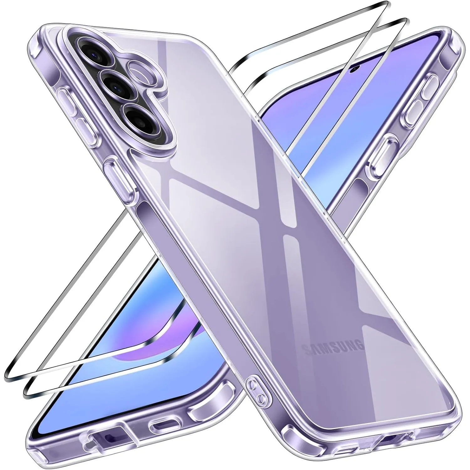 ivoler Nie Vergilbung Klar Hülle für Samsung Galaxy A57 5G, 1 Handyhülle mit 2 Stück Panzer Schutz Glas, [Militärischer…