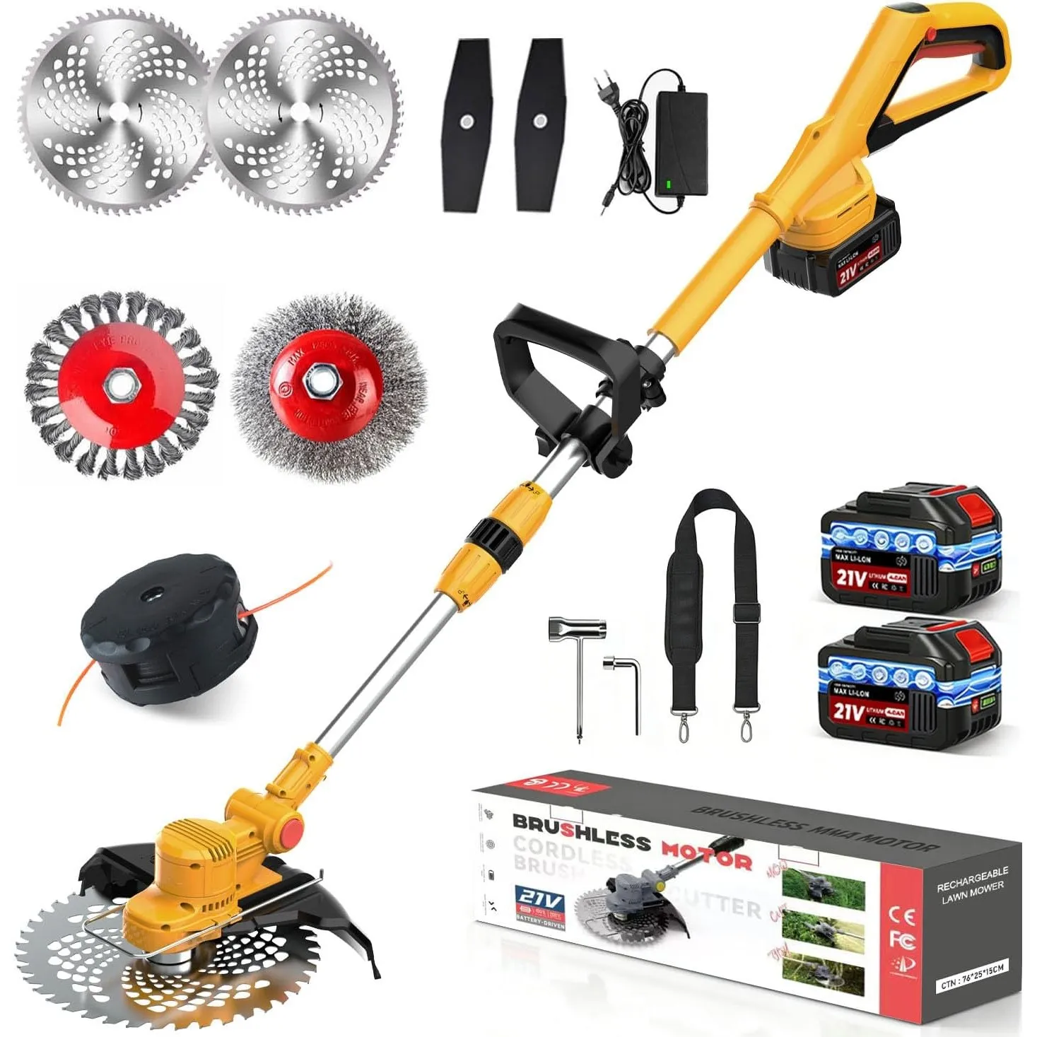 Rasentrimmer mit Akku für Makita-Akkus, 21V - 750W Motor -20000U/min, 4-in-1 Freischneider akku, 90° schwenkbarer Kopf …