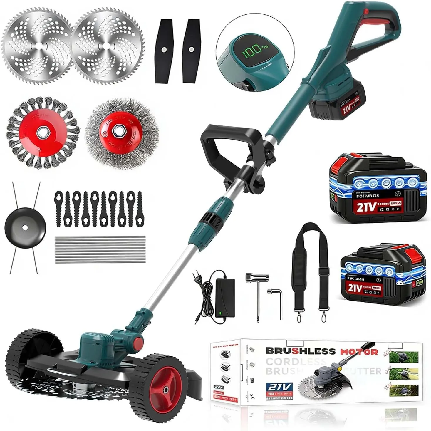 Rasentrimmer mit Akku Für Makita Akkus, 21V -750W Motor Mit 2 Akku und Ladegerät, 4-in-1 Akku rasentrimmer, Akku Freisc…