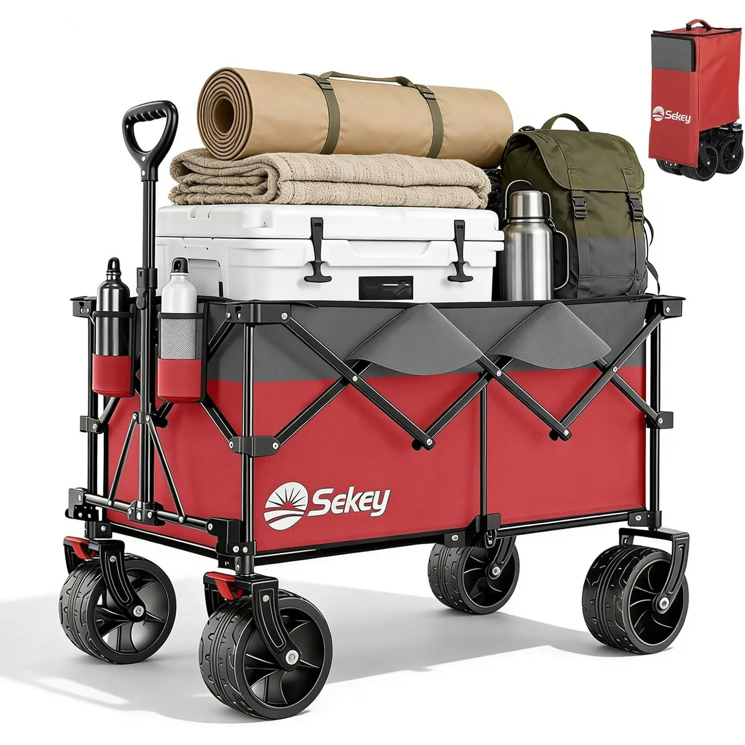 Sekey XXL Plus Bollerwagen Faltbar 200L 200KG Belastbar, Faltbollerwagen mit Extra Breite 17x10 cm All-Terrain-Räder Ha…