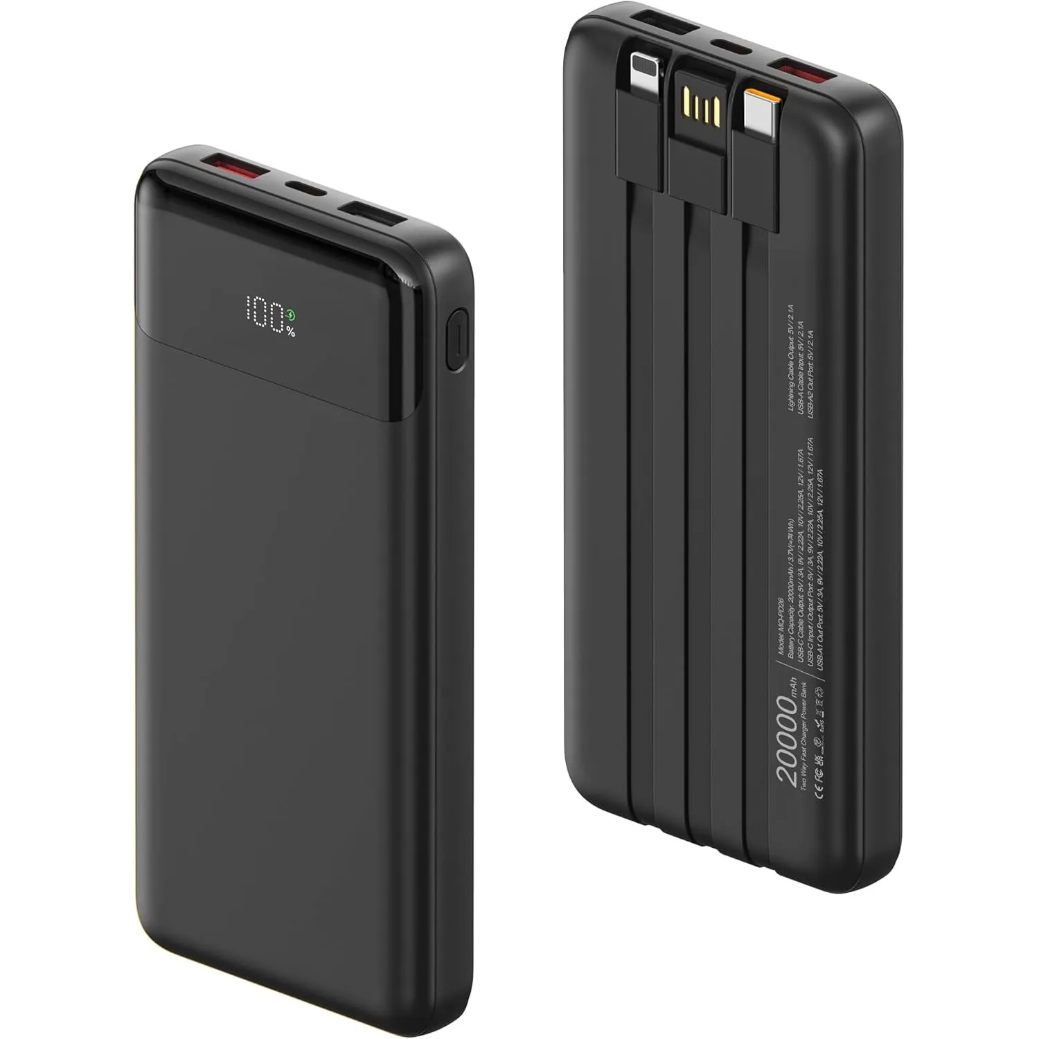 Power Bank 20000mAh mit Integrierten 3 Kabeln, 22,5 W Schnellladung PowerBank Externe Handyakkus PD 3.0 QC 3.0 USB-C EI…