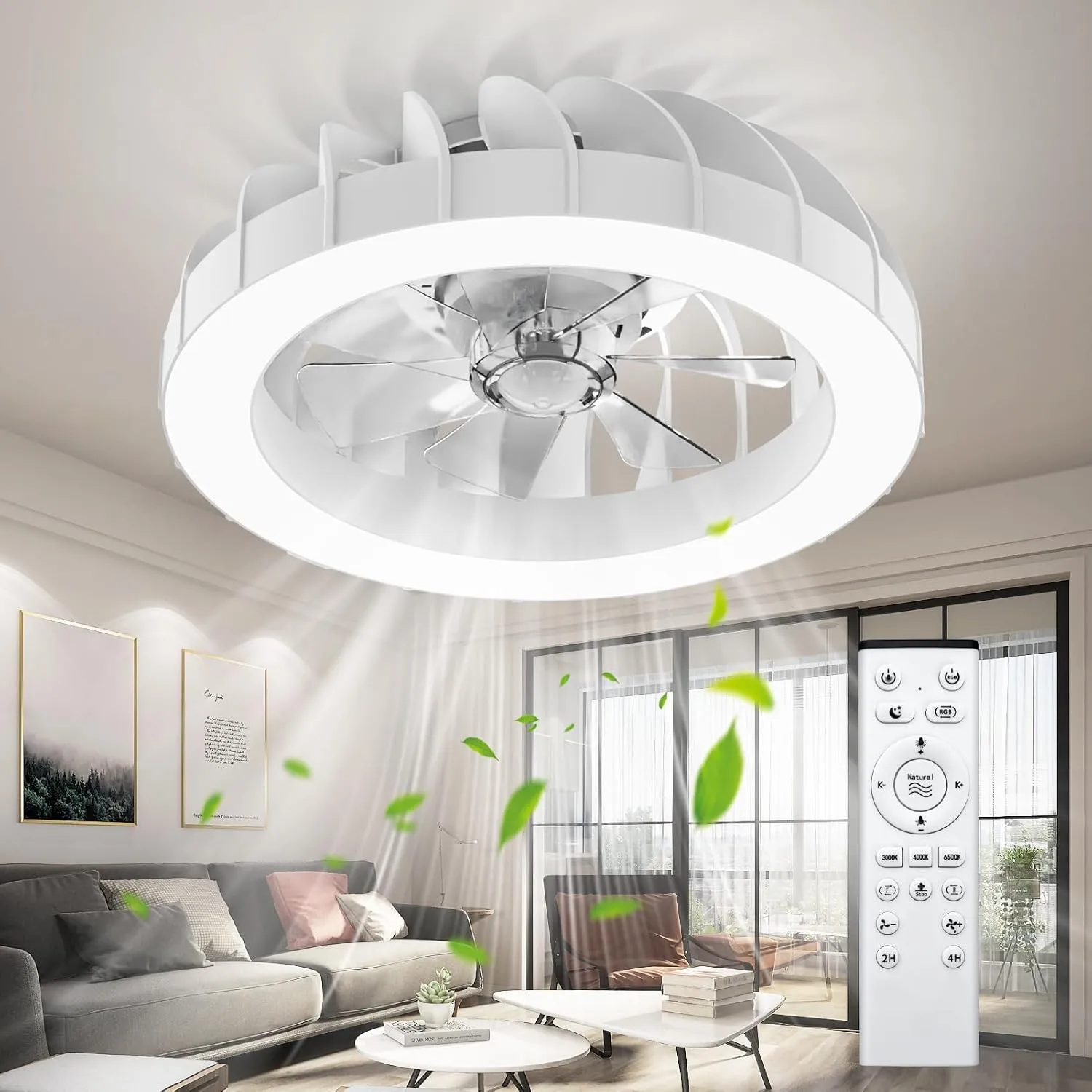 Ateroll Deckenventilator mit Beleuchtung, Ø46CM Dimmbar LED Deckenleuchte Ventilator mit Fernbedienung, 3000K-6500K, 6 …