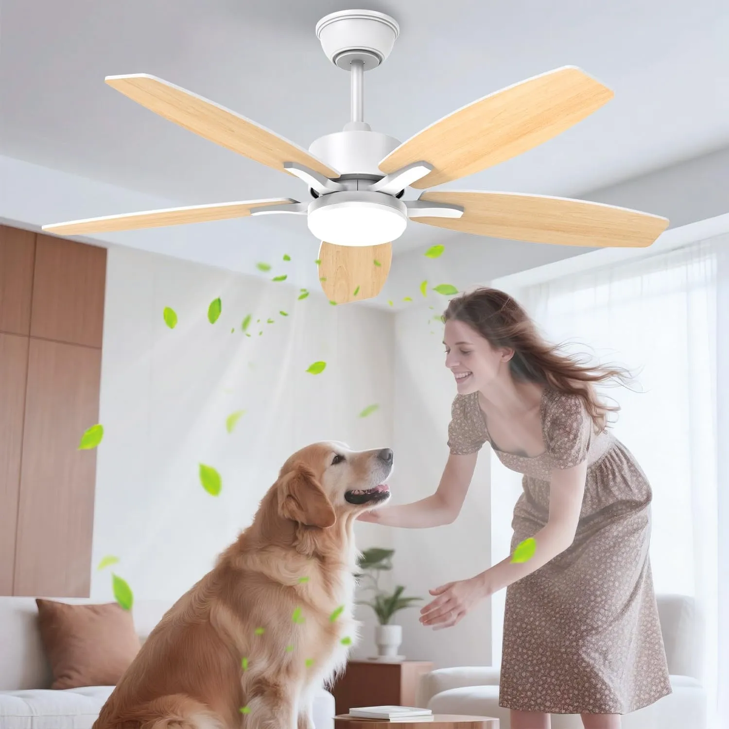 Airwit 106cm Leise Deckenventilator mit Beleuchtung und Fernbedienung, Doppelseitige Flügeln Deckenventilator mit Licht…