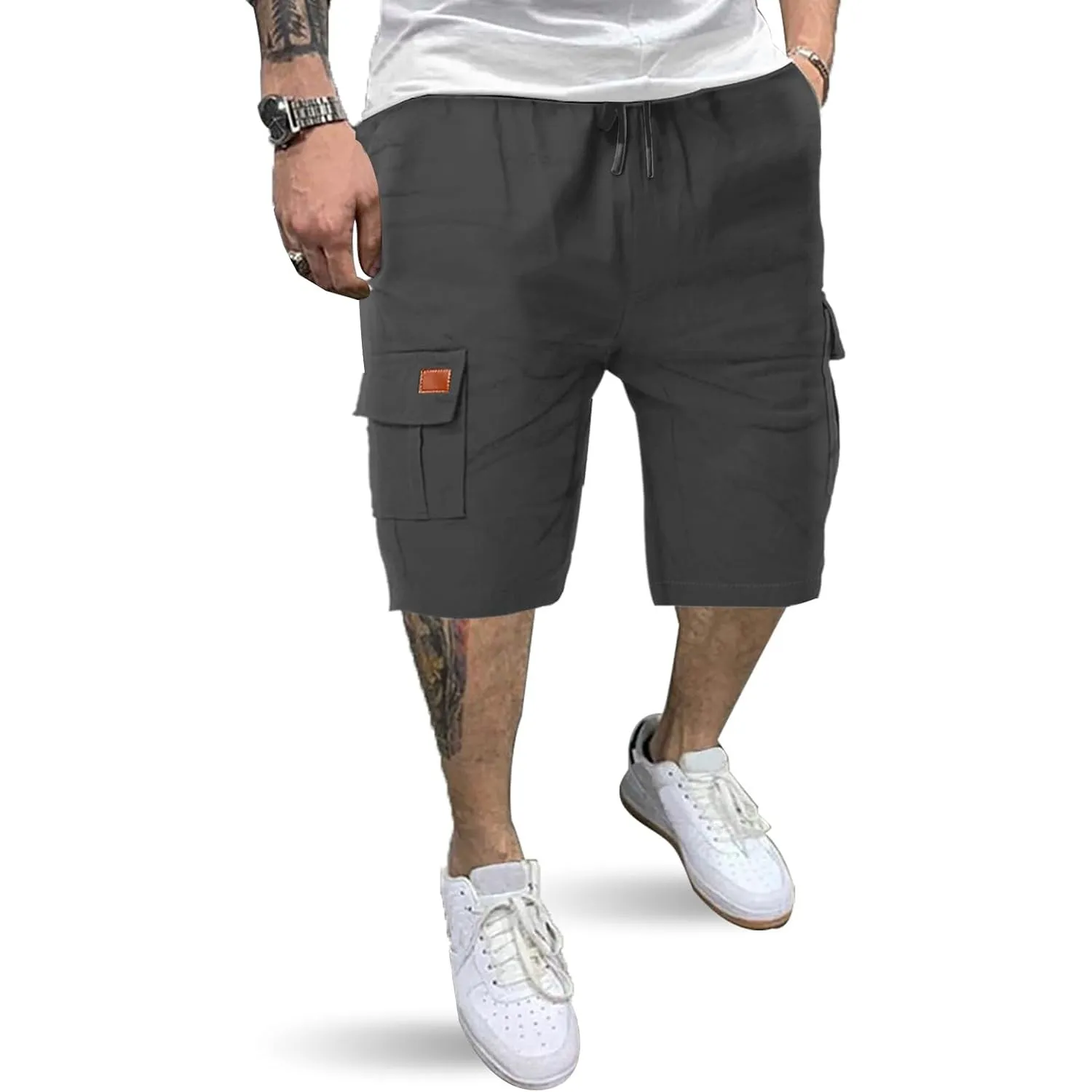 HMIYA Kurze Hosen Herren Cargo Shorts Baumwolle Bermuda Shorts Sommer Cargohose Herren kurz mit Taschen
