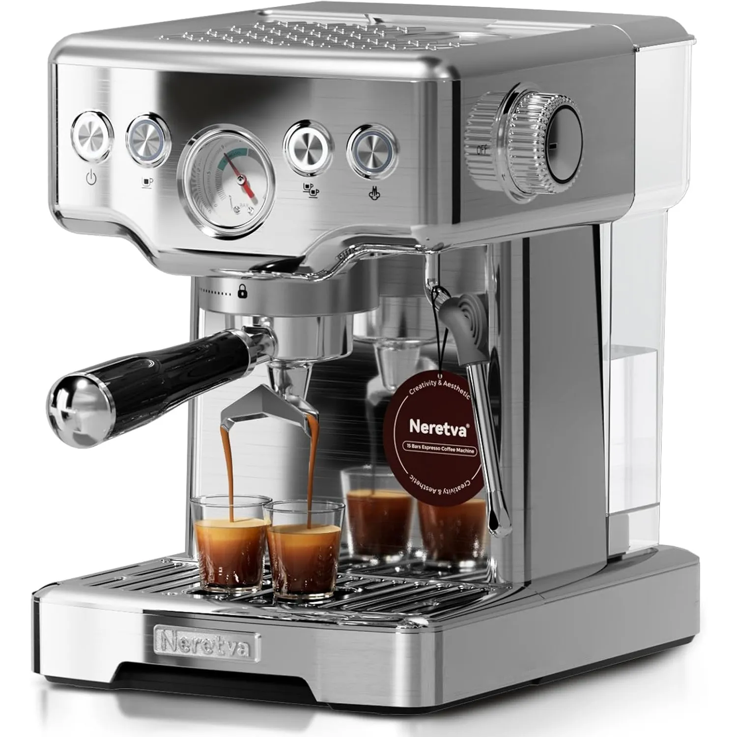Neretva Sichtbares Manometer Espressomaschine Edelstahl, inkl. Barista Kit