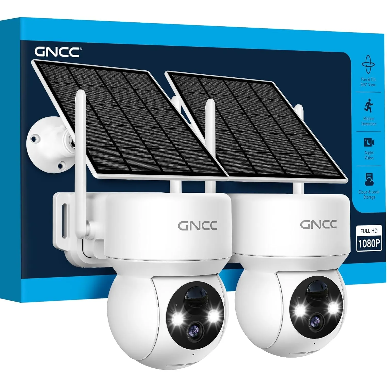 GNCC 2MP Überwachungskamera Aussen Akku Solar mit 360°PTZ(2 Stück)