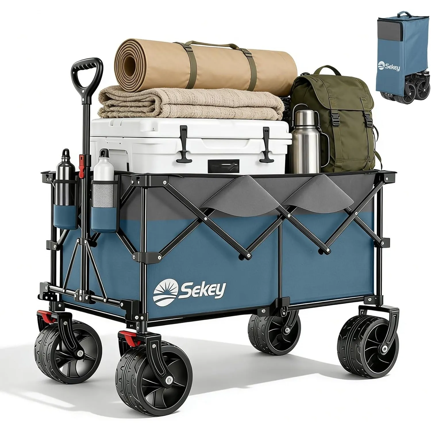 Sekey XXL Plus Bollerwagen Faltbar 200L 200KG Belastbar, Faltbollerwagen mit Extra Breite 17x10 cm All-Terrain-Räder Ha…