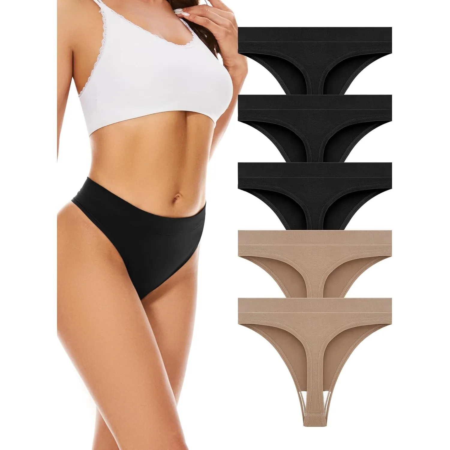 VOENXE Nahtlose String Tanga Damen,Seamless Hohe Taille Sport Unterwäsche | Nahtlos Frauen Tangas Hoher Breiter Bund Un…