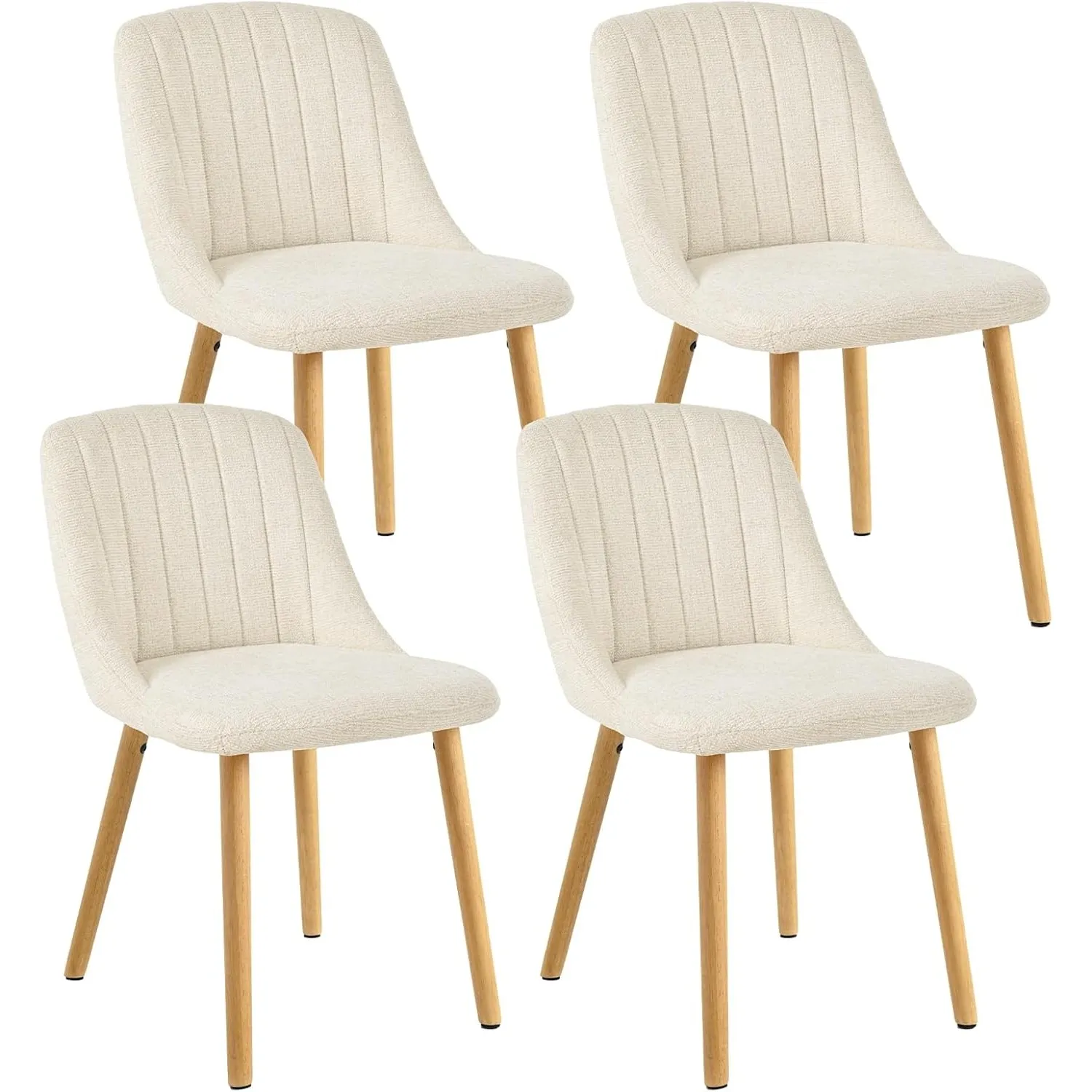Esszimmerstühle Weiß 4er Set Holzbeine Polsterstuhl Küchenstuhl aus Chenille Stühle Esszimmer Wohnzimmerstuhl für Esszi…