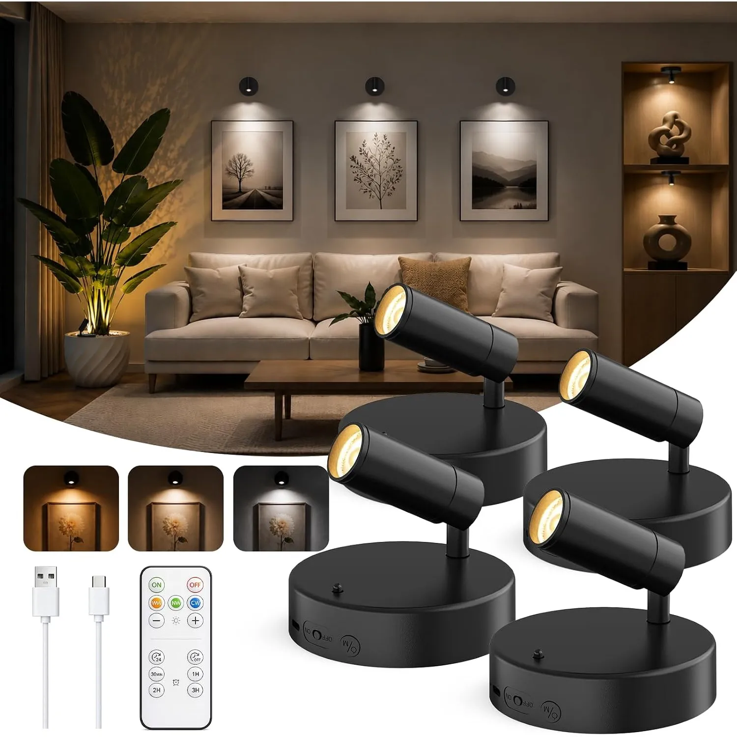 GOODEA Kabellose Spotlight mit Tageszyklus Timer, Großer & Heller Wandspot
