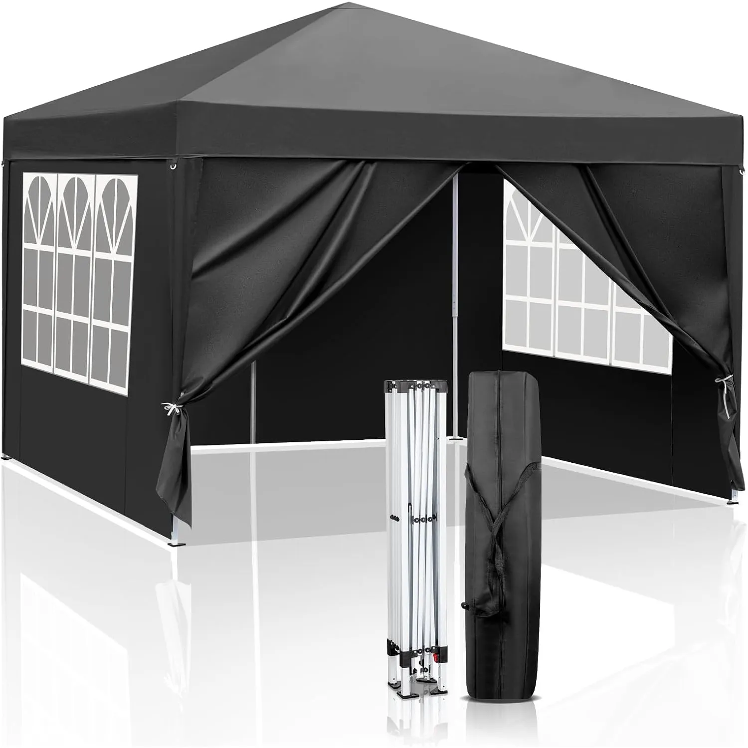 LEADZM Pavillon 3x3m Garten Faltpavillon mit 4 Seitenteilen,Schwarz | Wasserdicht ,Winterfest,Höhenverstellbar,UV Schut…