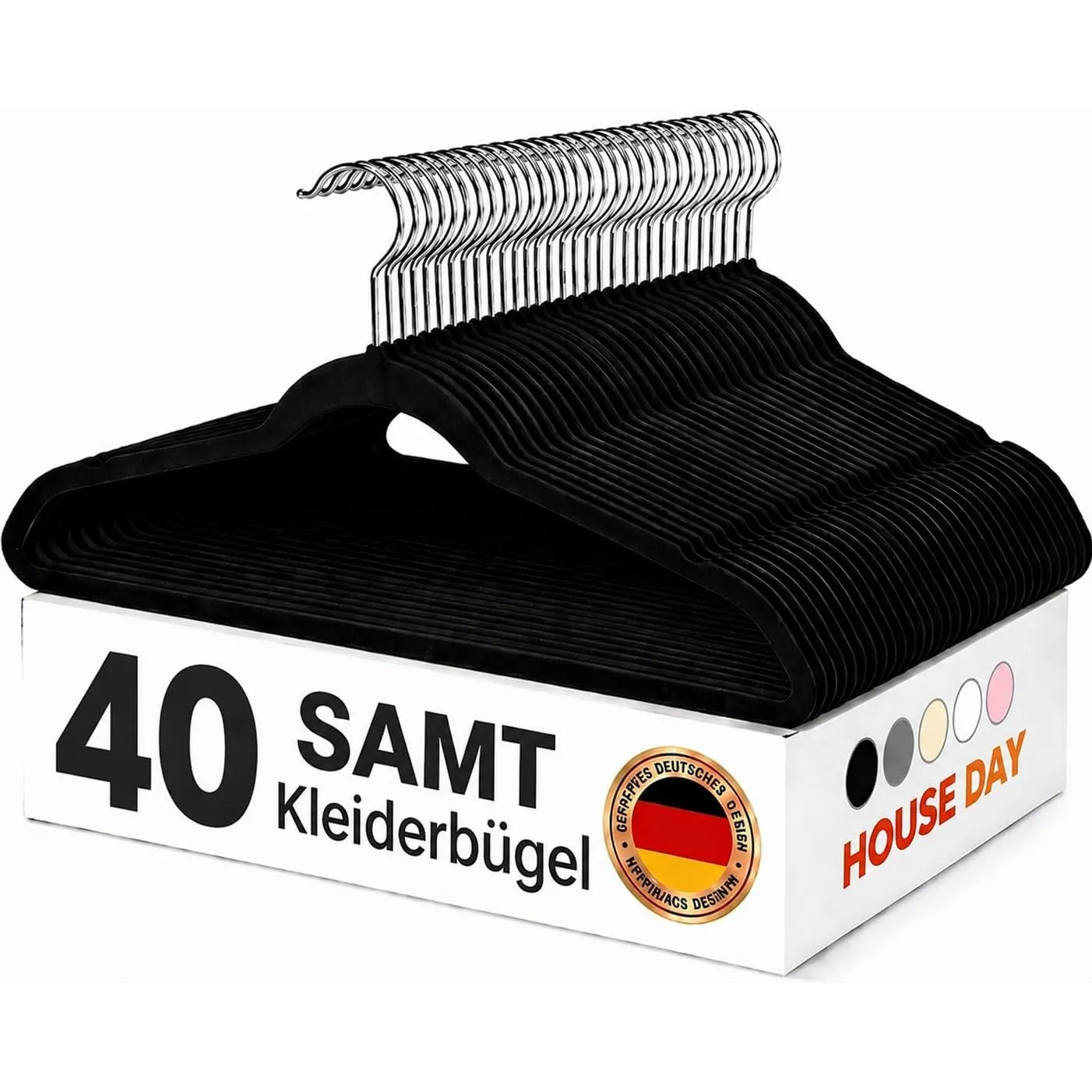 HOUSE DAY Kleiderbügel Samt 40 Stück, Kleiderbügel Platzsparend, Schwarz