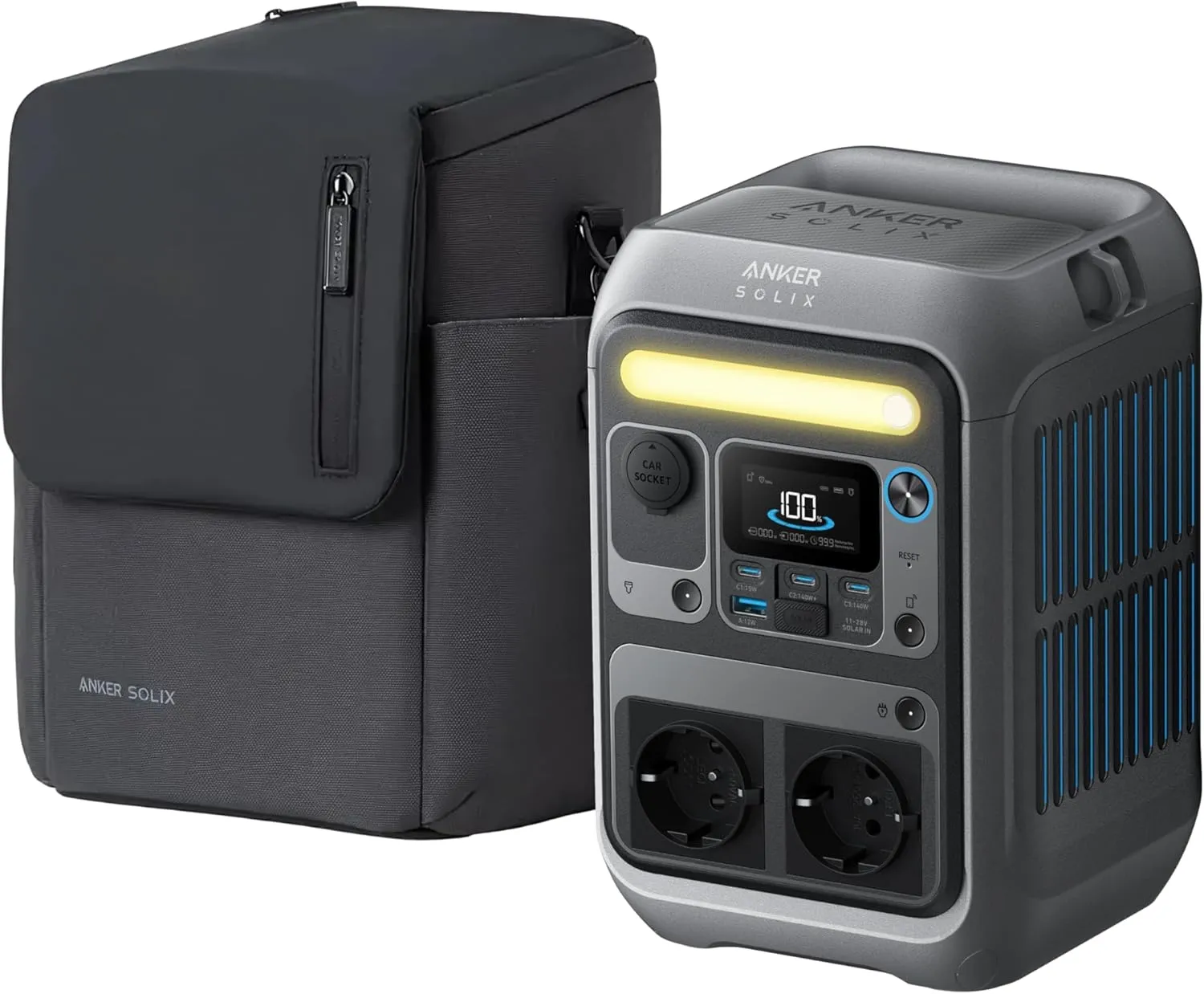 Anker SOLIX C300 Power Station 288Wh LiFePO4 Battery, 300 W (600 W Tip) Solar Generator with Protective Bag, 140 W Quic…