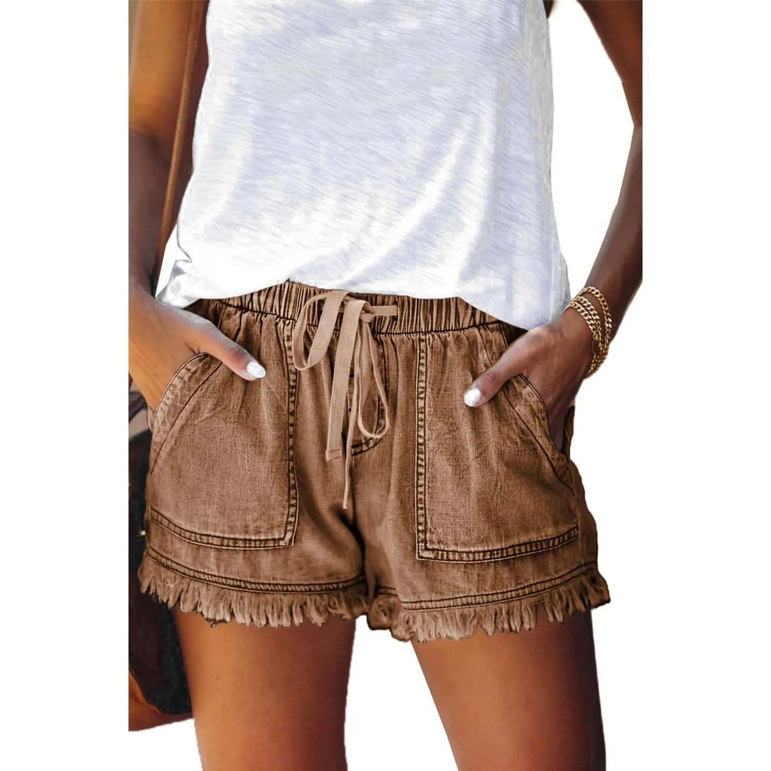 HVEPUO Damen Baumwolle Leinen Shorts Hotpants Sommer Weite Kurze Hosen