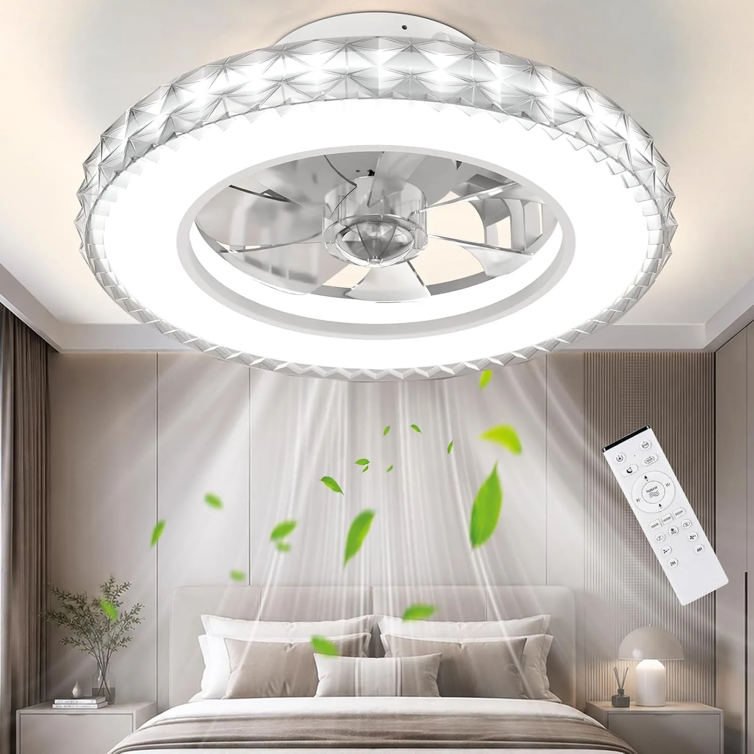 Ateroll Deckenventilator mit Beleuchtung Ø43.5CM, Kristall Deckenventilator Dimmbar (3000K-4000K-6500K-RGB), 6 Geschwin…