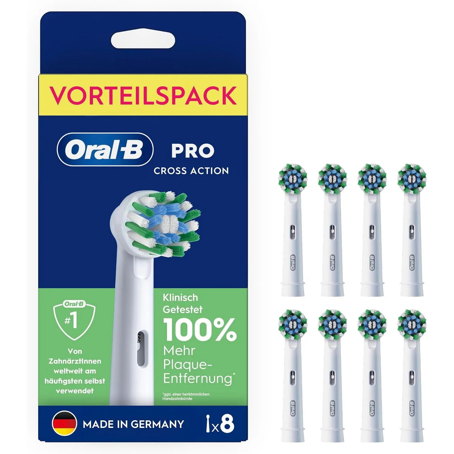 Oral-B Aufsteckbürsten PRO CrossAction, Weiß, 8 Stück | Original Zahnbürstenaufsatz für Elektrische Zahnbürste, Gründli…