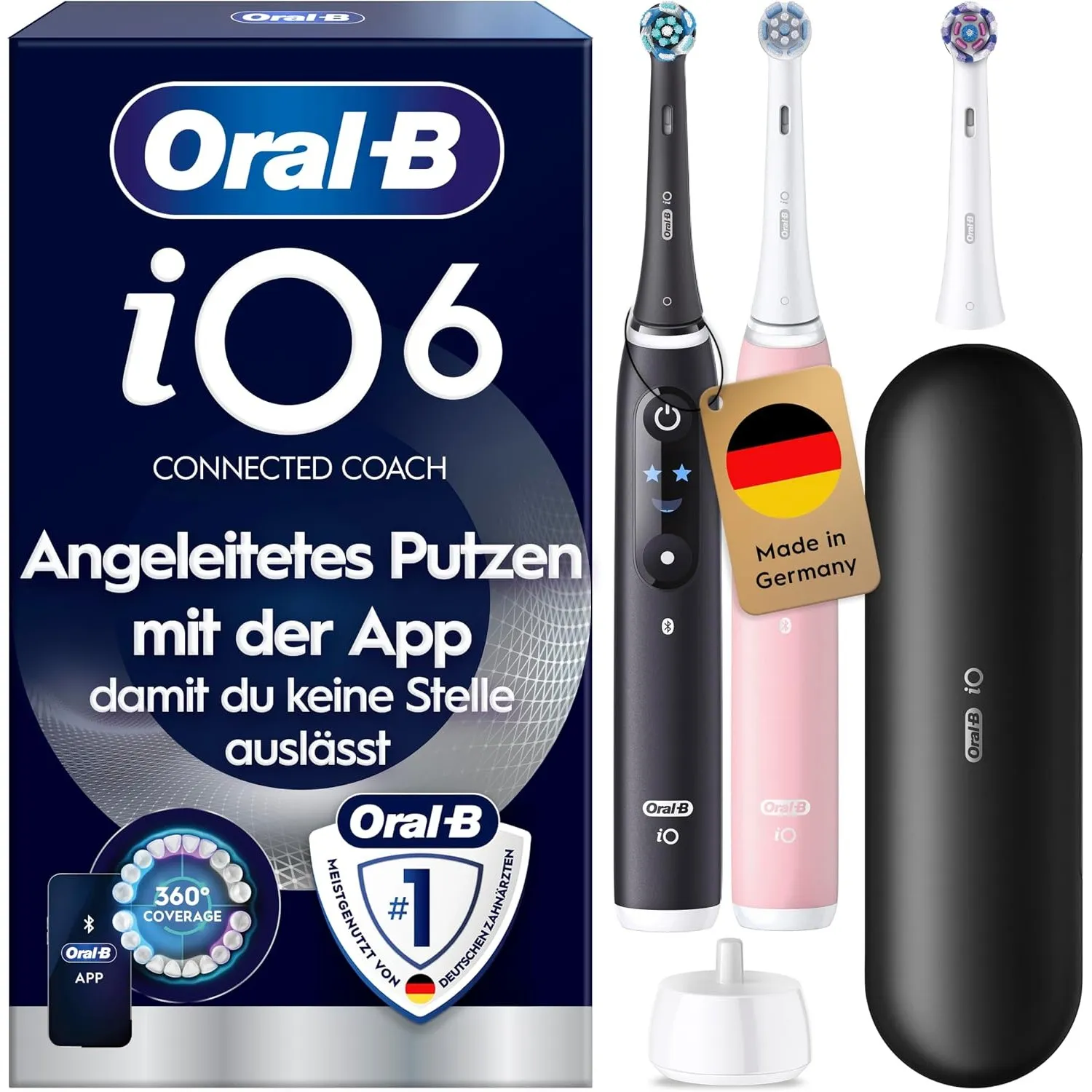 Oral-B iO Series 6 Elektrische Zahnbürste, Doppelpack, Schwarz/Rosa