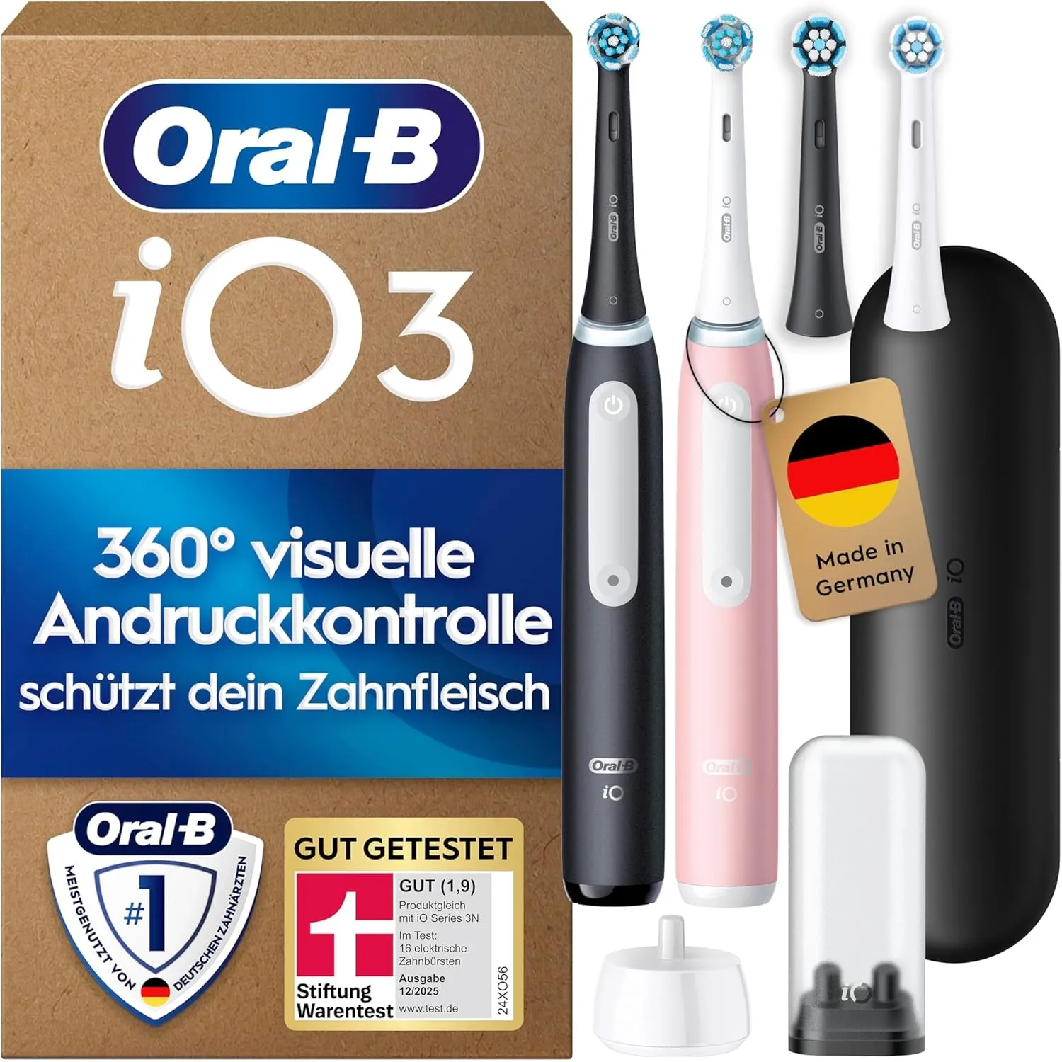 Oral-B iO Series 3 Elektrische Zahnbürste, Doppelpack, Schwarz/Rosa