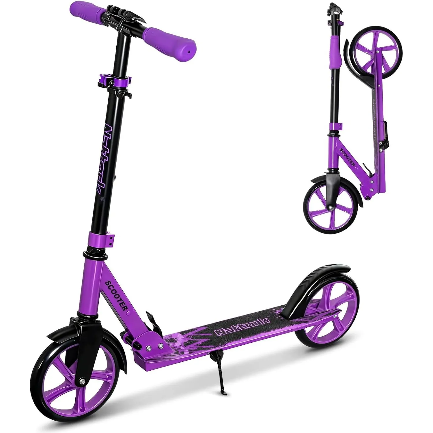 Nattork Scooter für Erwachsene & Jugendliche - Höhenverstellbarer Klapproller mit großen, stabilen Rädern für eine Glat…