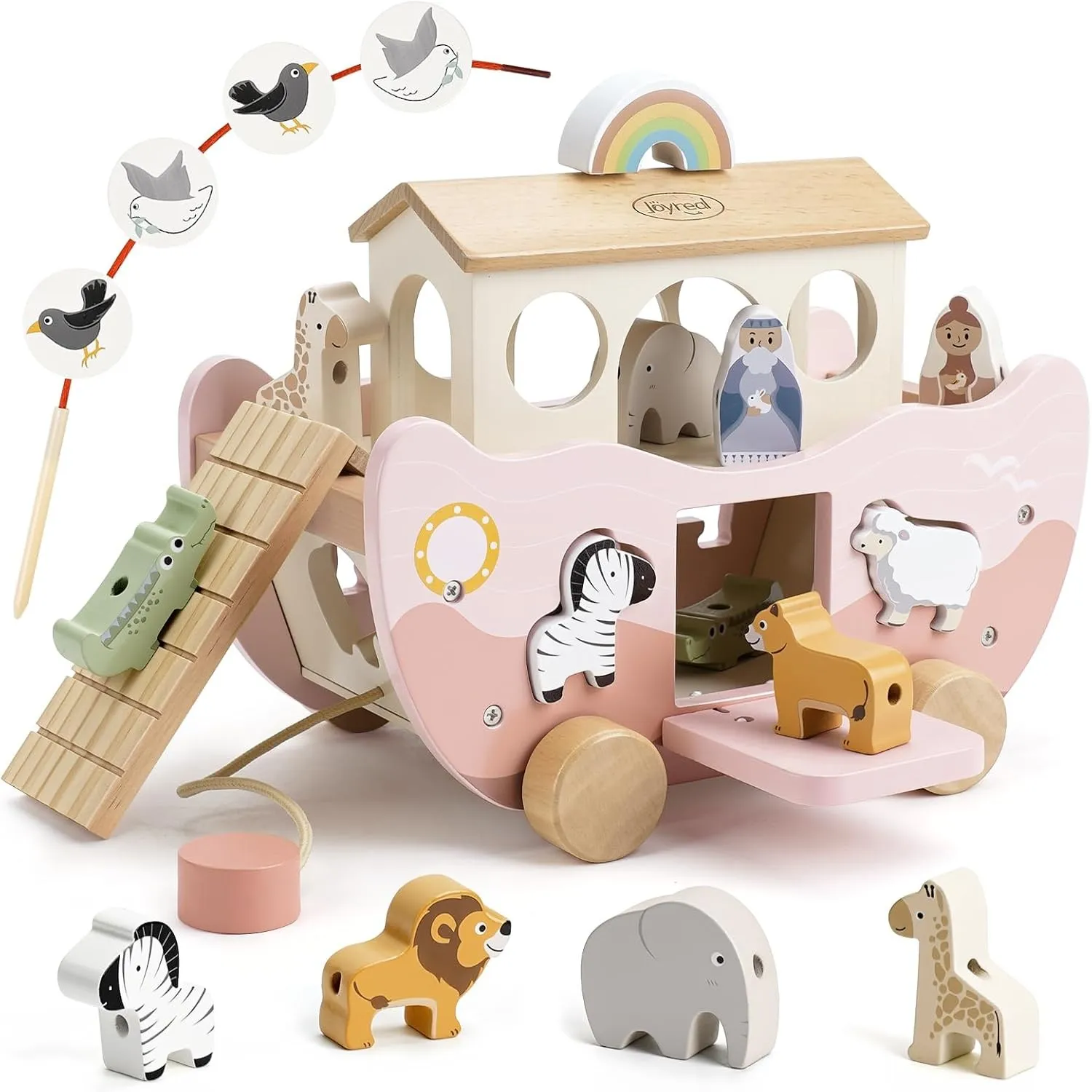 Joyreal Arche Noah Holz - Geschenk Taufe, Taufgeschenke für Jungen Mädchen Kinder, Montessori Spielzeug ab 1 2 3 Jahr, …