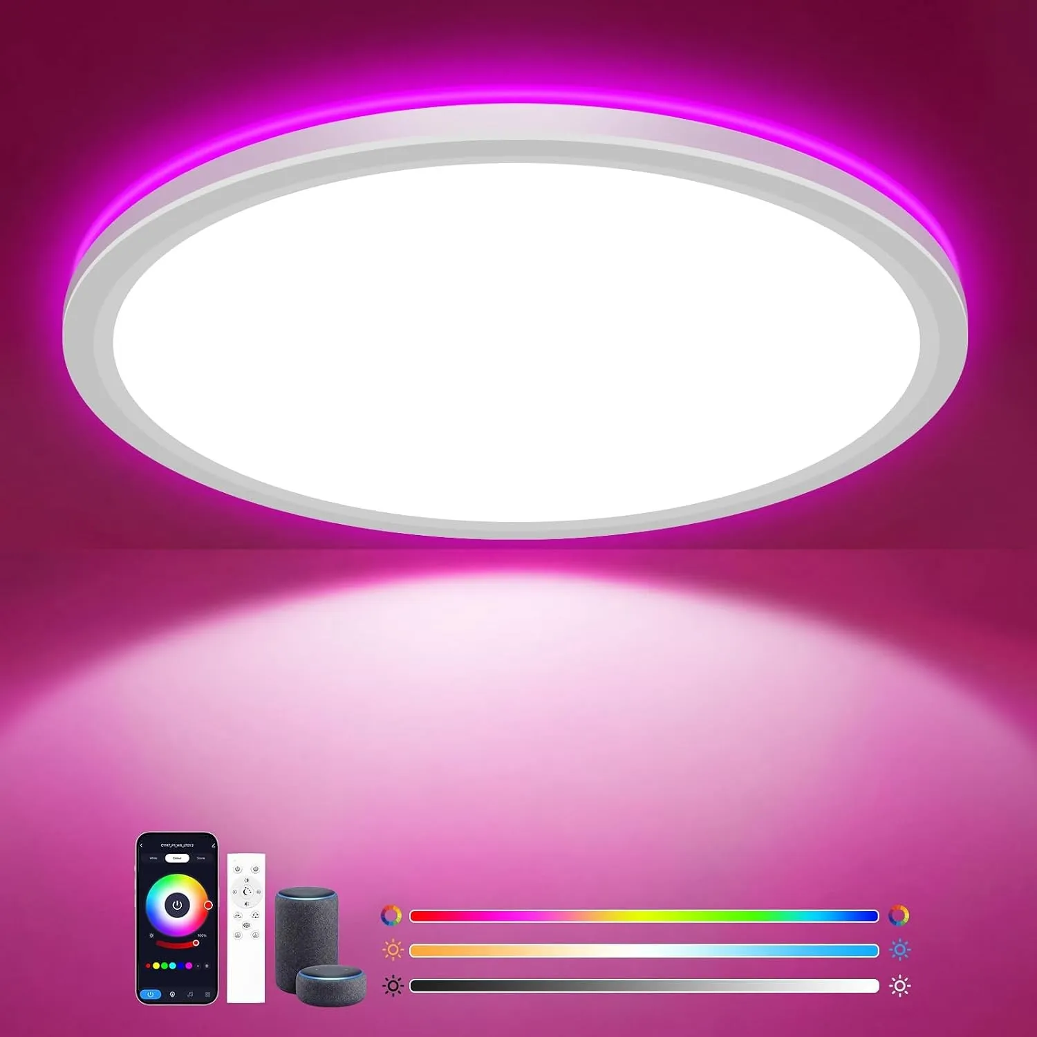 zemty LED Deckenleuchte Dimmbar mit Alexa, APP-Steuerung, Fernbedienung | 24W 3200LM 30CM Deckenlampe RGB Farbwechsel, …