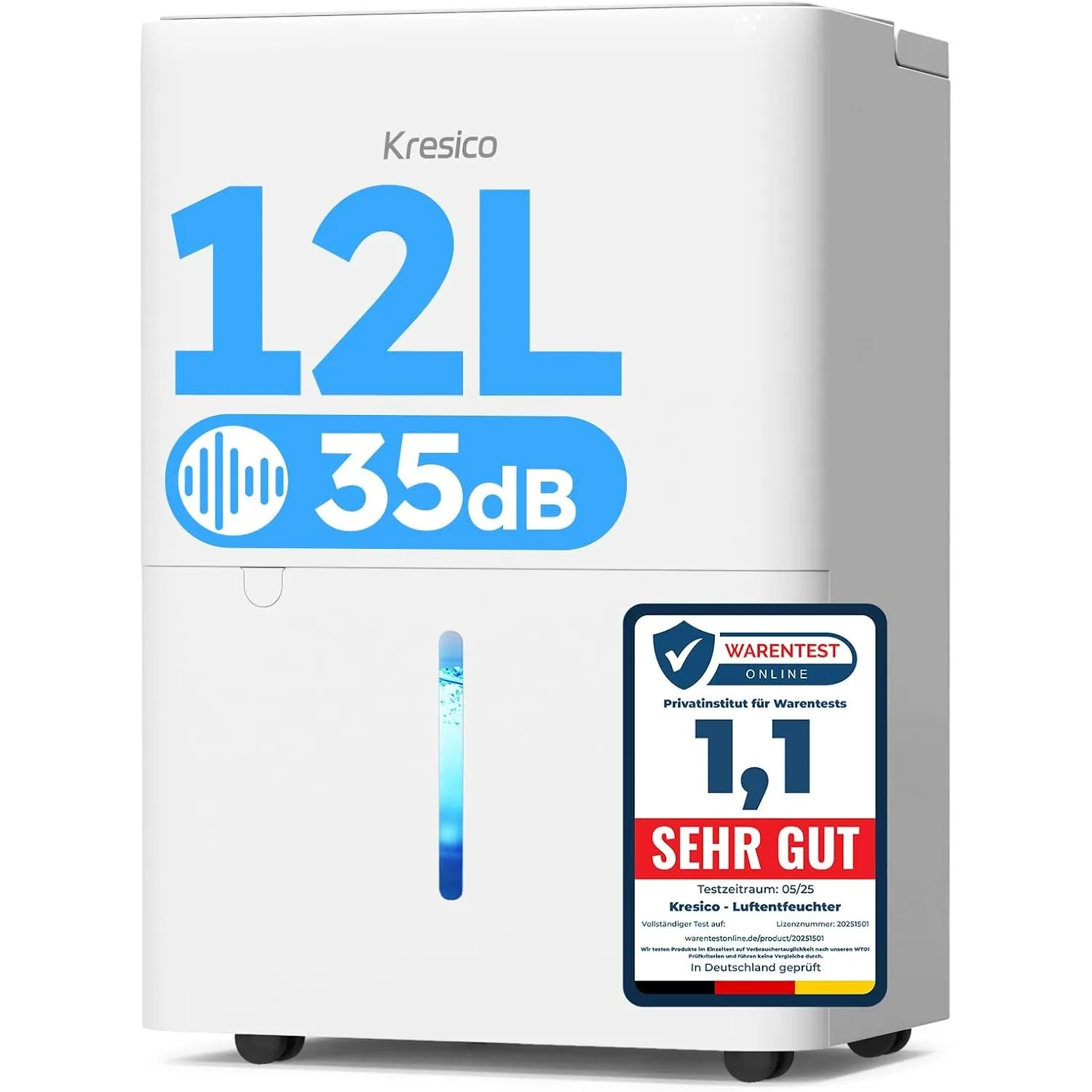 Kresico xWolei Luftentfeuchter elektrisch 12L/24h, Entfeuchter elektrisch 35dB, Raumentfeuchter für Räume ca. 122m³/25m…