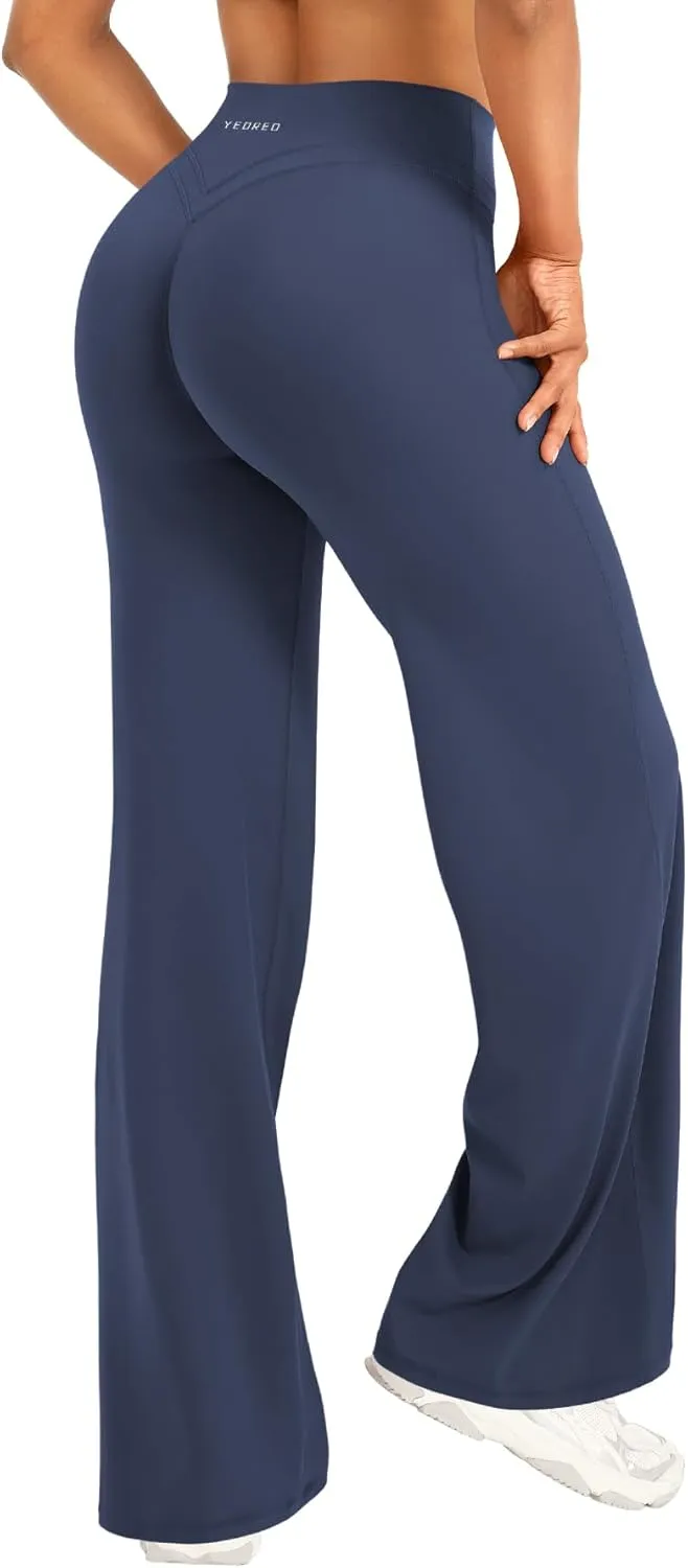 YEOREO Straight Leggings Damen Invisible Scrunch Hohe Taille Gym Pants No Front Seam Weitem Bein Yoga Hose Blickdicht E…