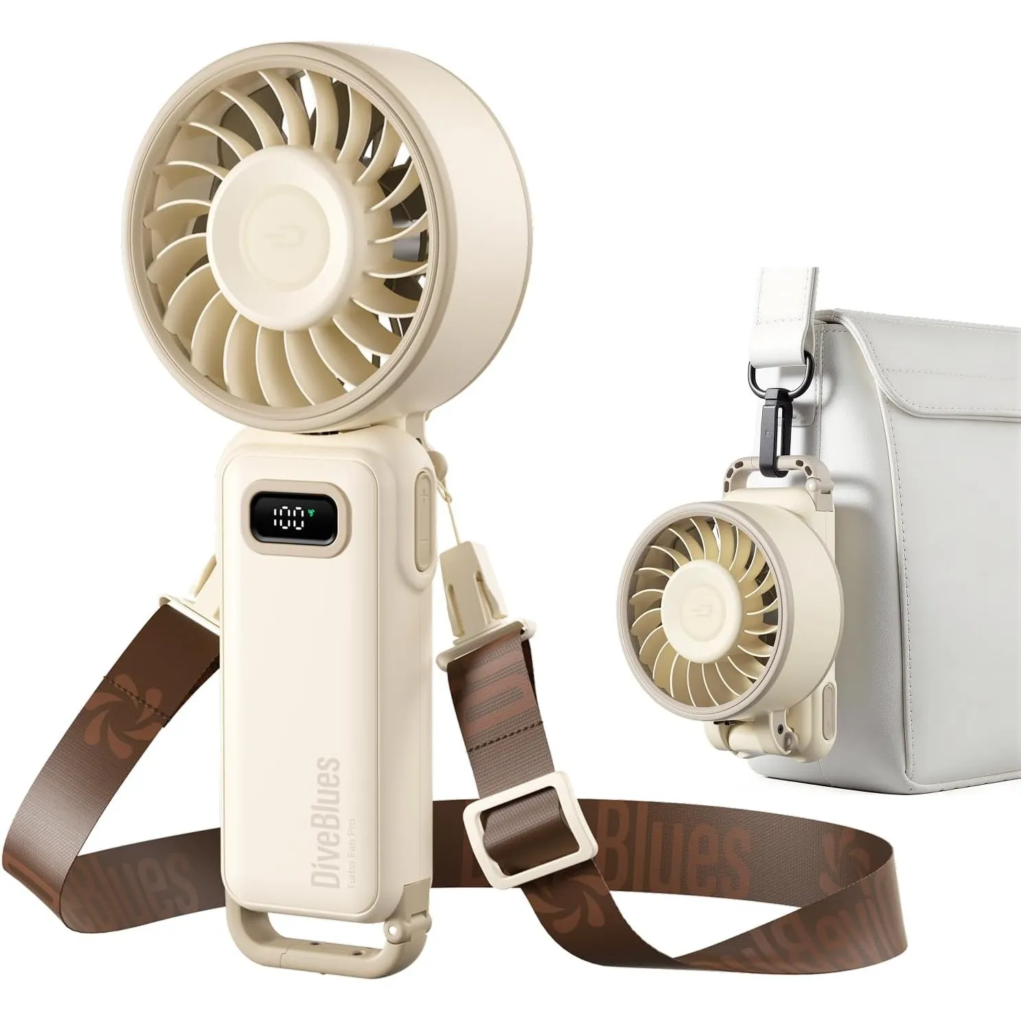 Diveblues Handventilator Tragbarer Turbo-Ventilator mit 100 Stufen und 7,4m/s Starkem Luftstrom, 180° Faltbarer 4-in-1 …