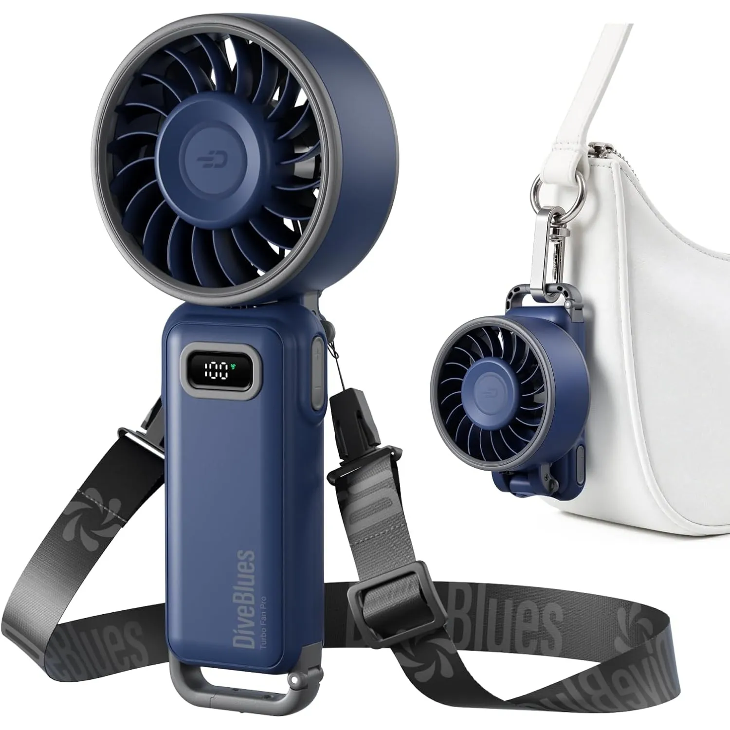 Diveblues Handventilator Tragbarer Turbo-Ventilator mit 100 Stufen und 7,4m/s Starkem Luftstrom, 180° Faltbarer 4-in-1 …