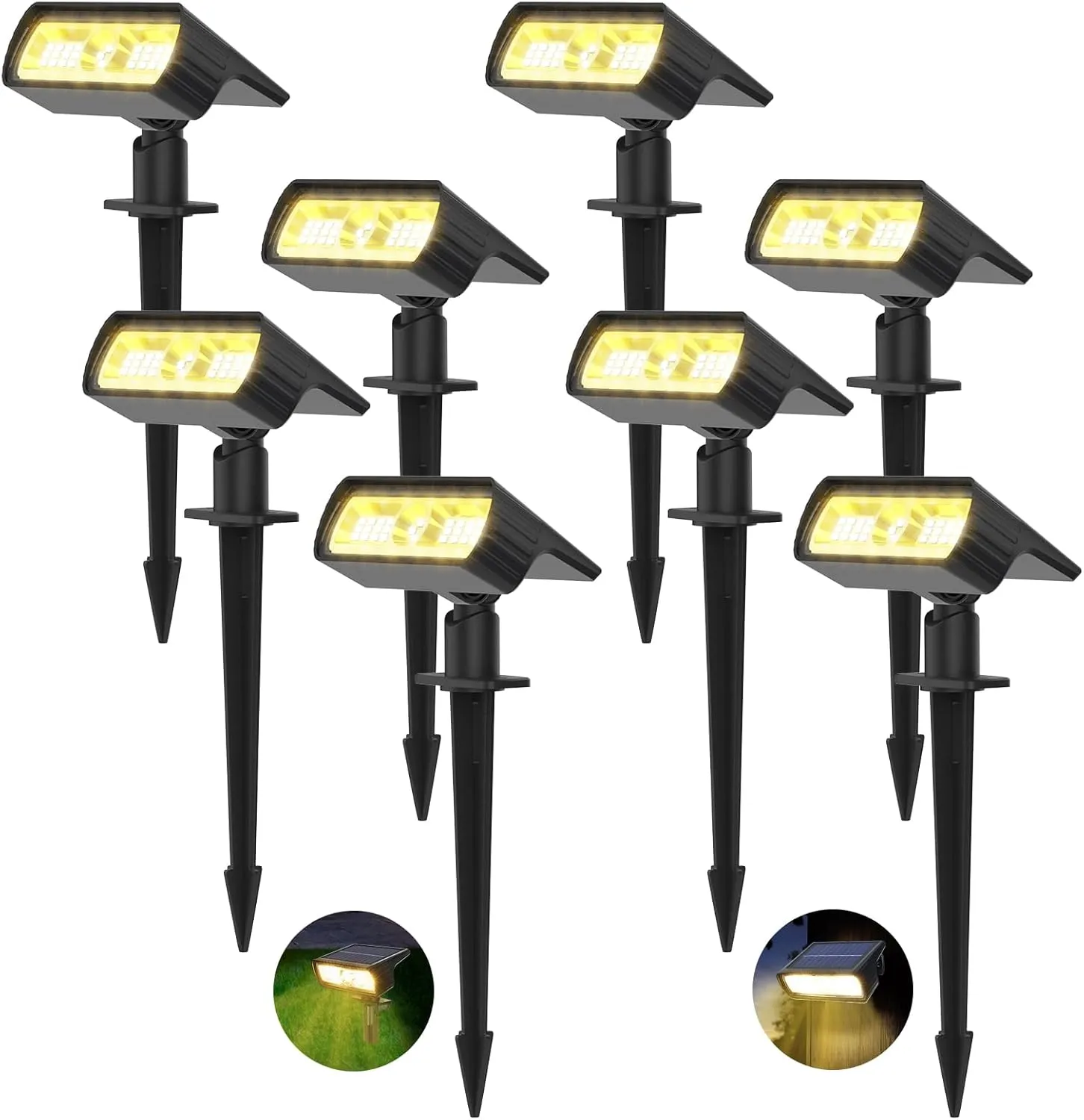 Moxled Solarlampen für Außen Garten, 3000K Warmweiß Solar Strahler 8 Stück, IP65 Wasserdicht Gartenleuchten, 2 Helligke…